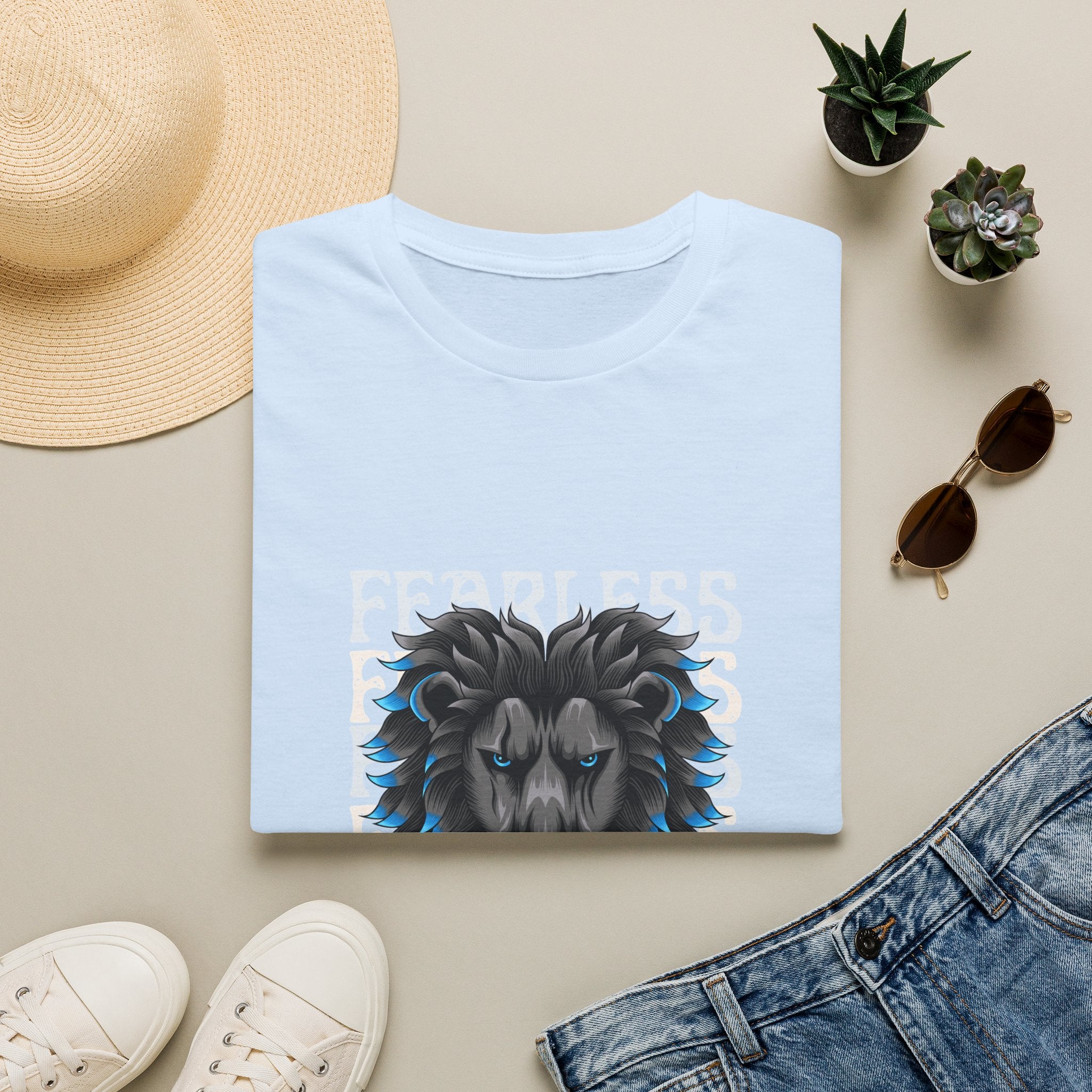 Lion Head T-Shirt — Bold Blue Mane Graphic Tee