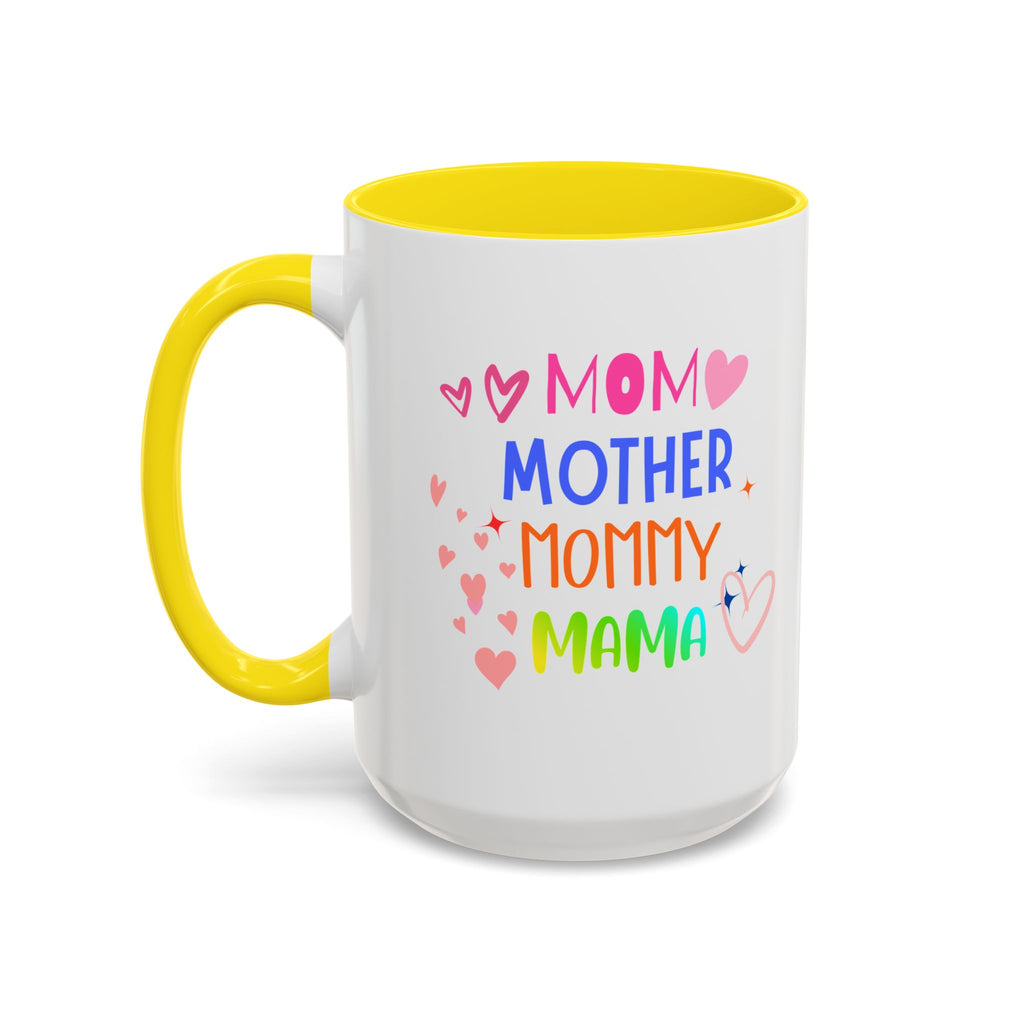Mother/Mom Rainbow Accent Coffee Mug — 'Mom Mother Mommy Mama' Gift for Mother's Day