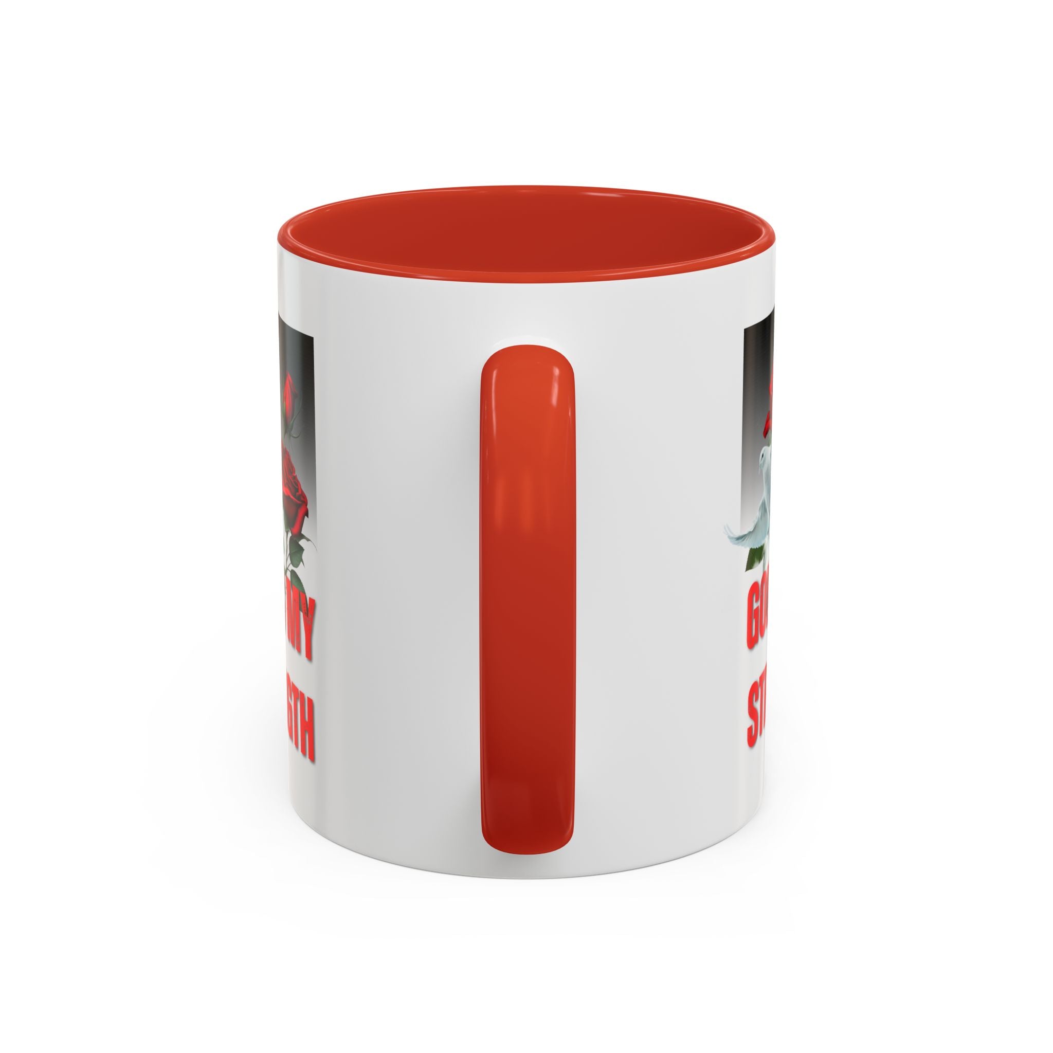 God Is My Strength Accent Coffee Mug – Inspirational Christian Dove & Roses (11/15oz)