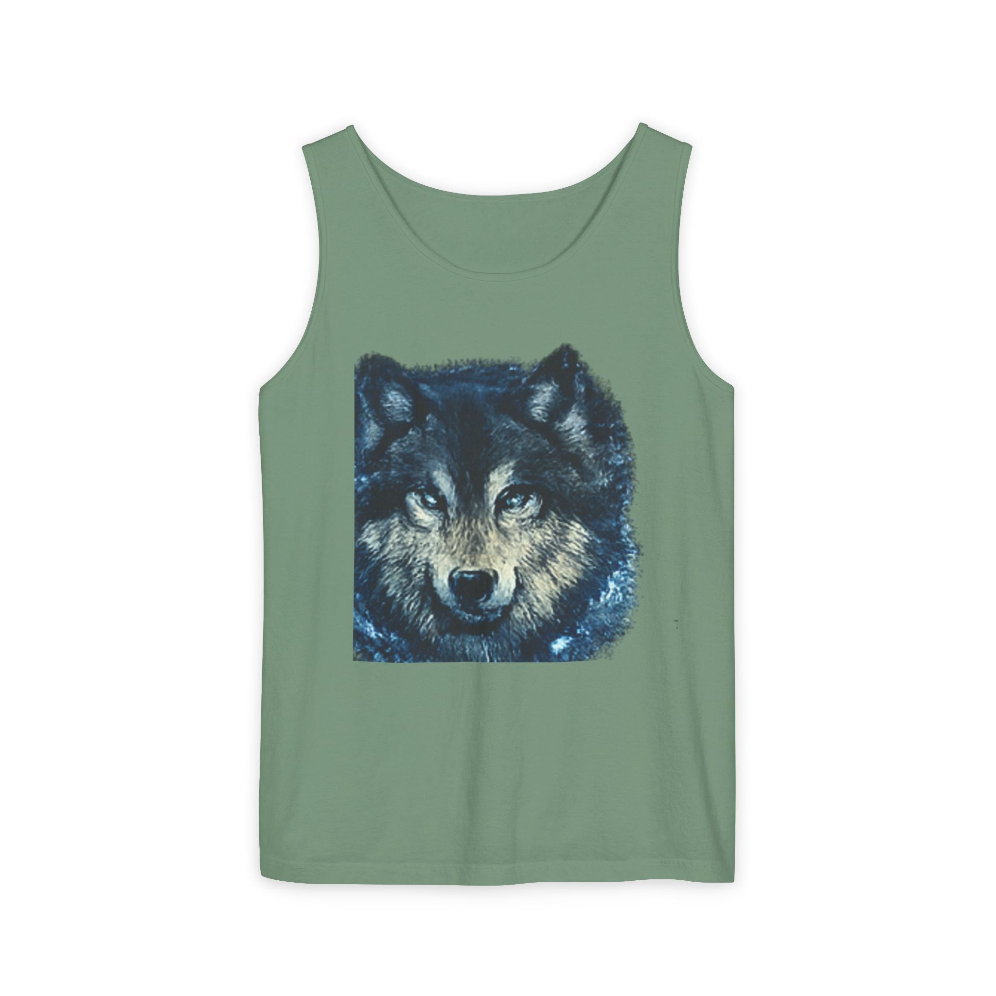 Wolf Face Tank Top — Vintage Blue Wolf Graphic Animal Lover Tee