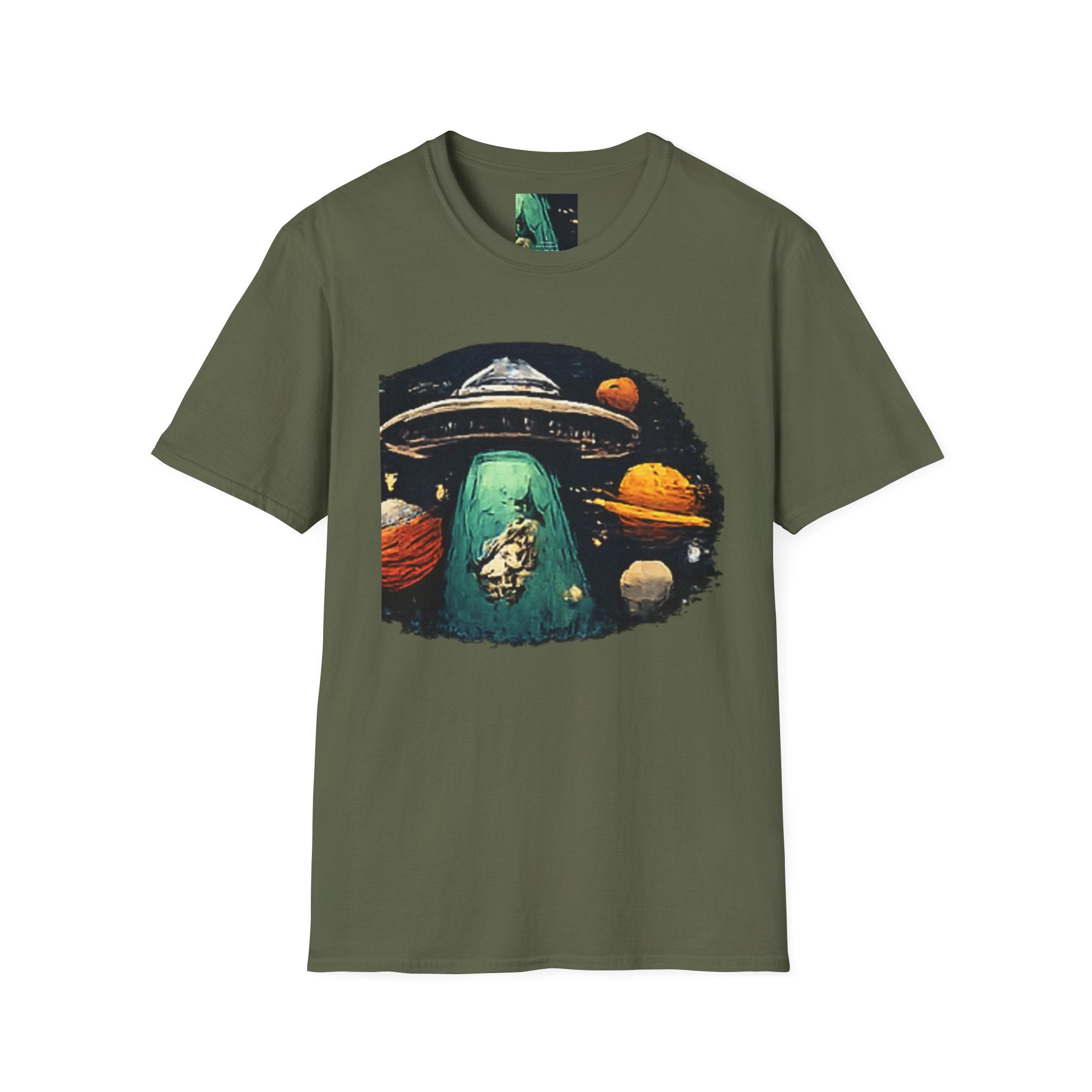 Alien Abduction Graphic T-Shirt — Retro UFO & Planets Space Tee