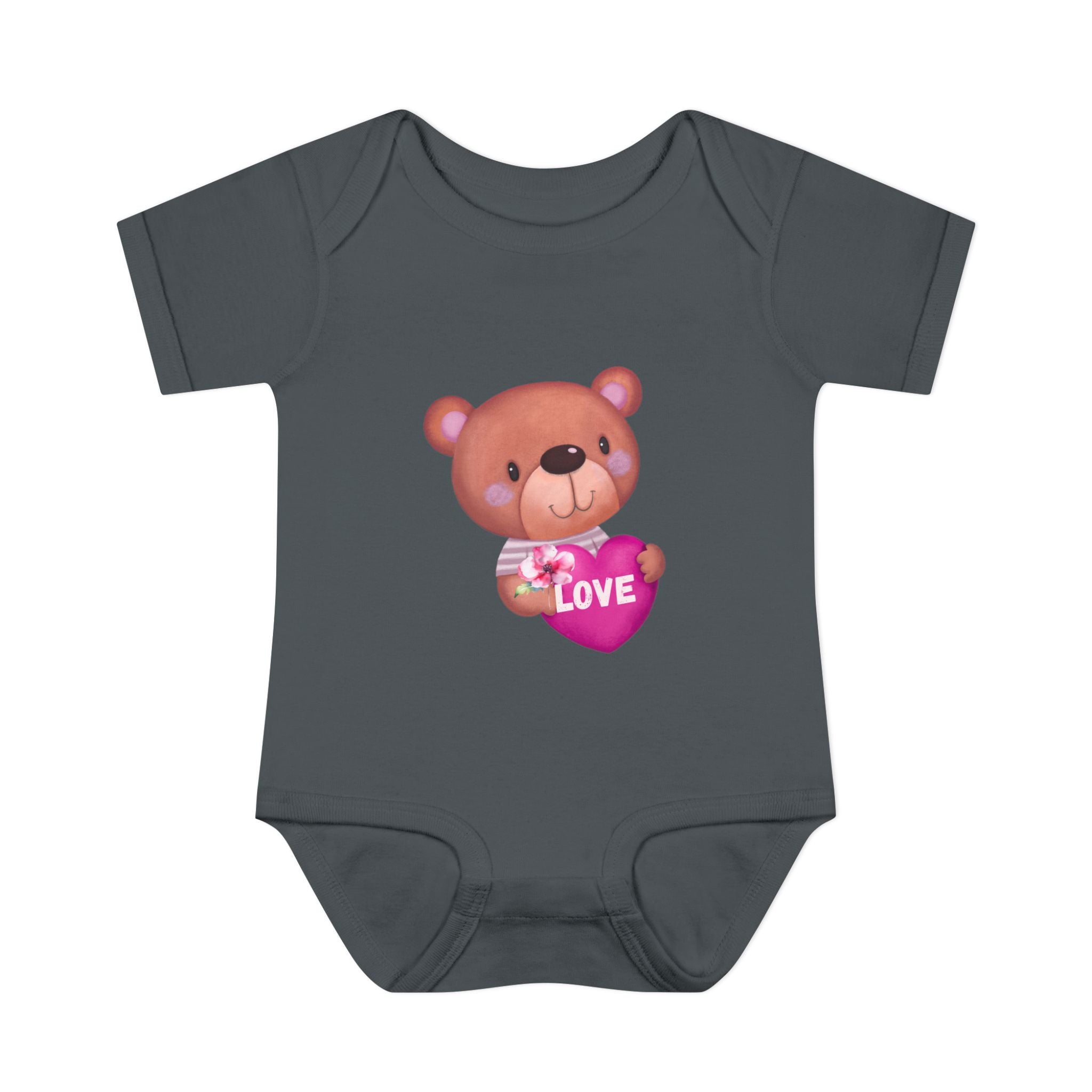 Baby Bodysuit - Cute Teddy Holding 'Love' Heart | Infant Valentine Onesie