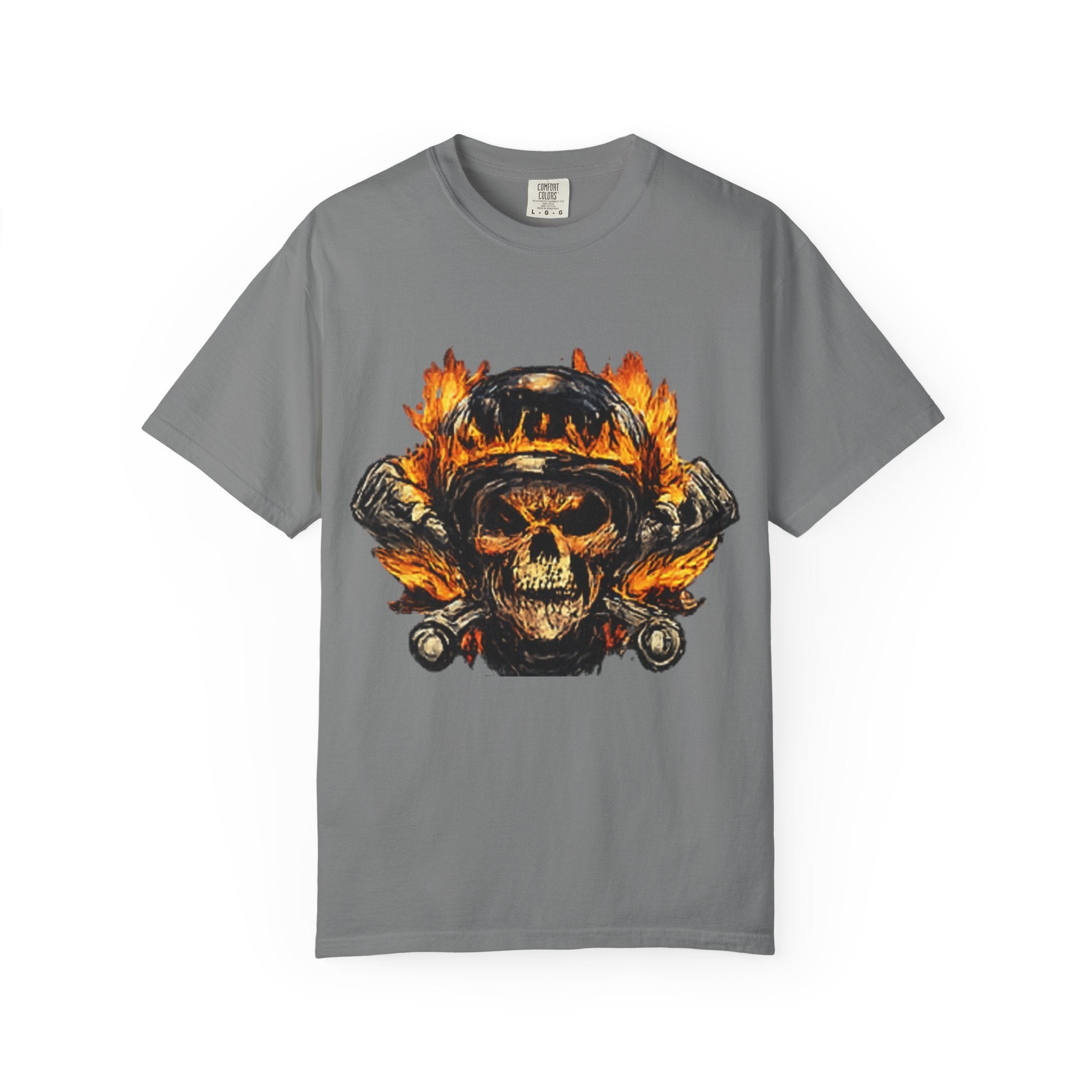 Flaming Skull Helmet T‑Shirt — Biker Rock Graphic Tee