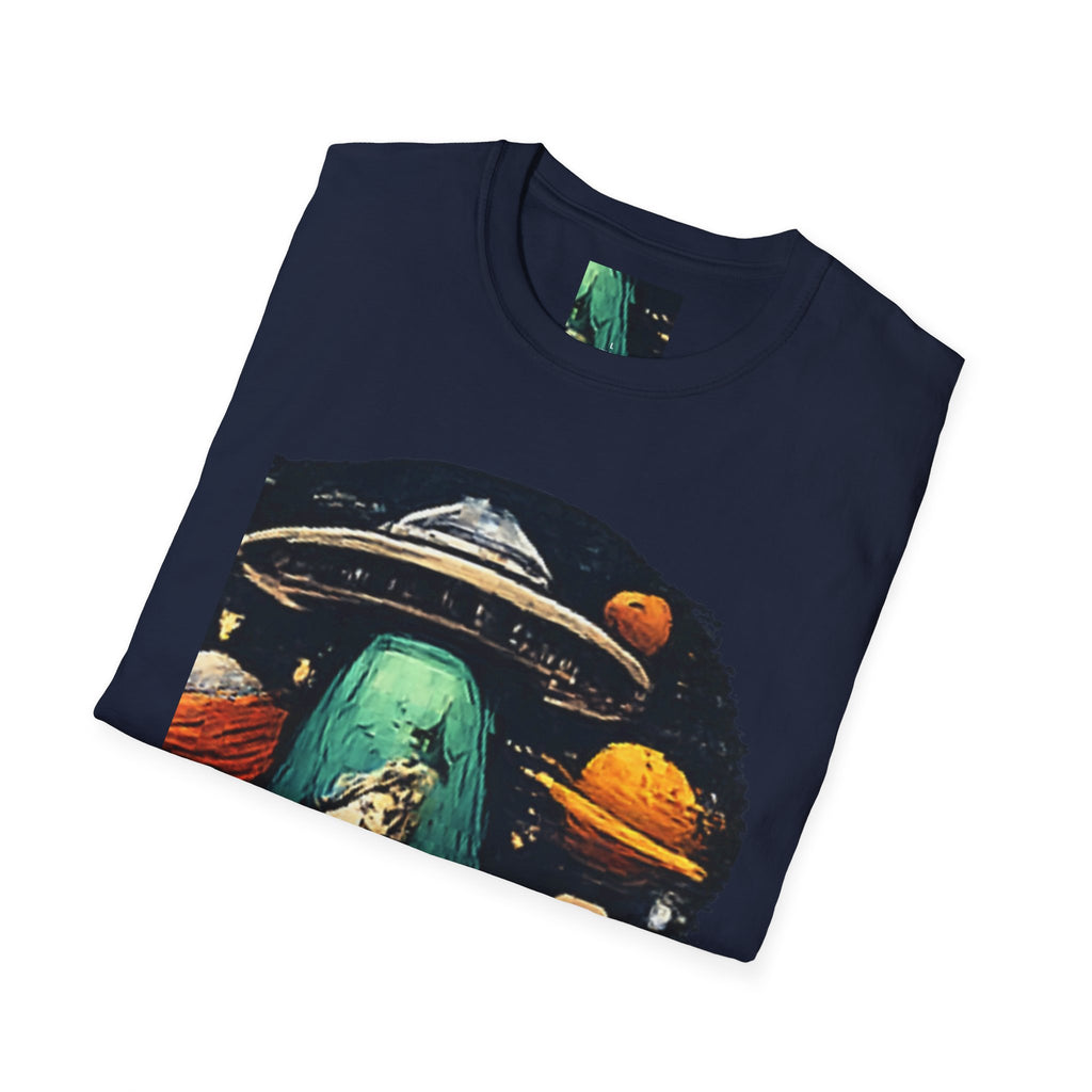 Alien Abduction Graphic T-Shirt — Retro UFO & Planets Space Tee