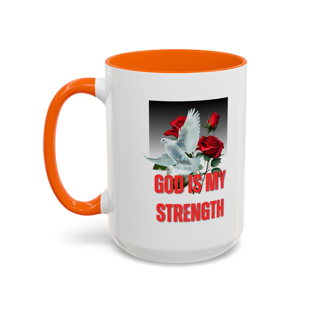 God Is My Strength Accent Coffee Mug – Inspirational Christian Dove & Roses (11/15oz)