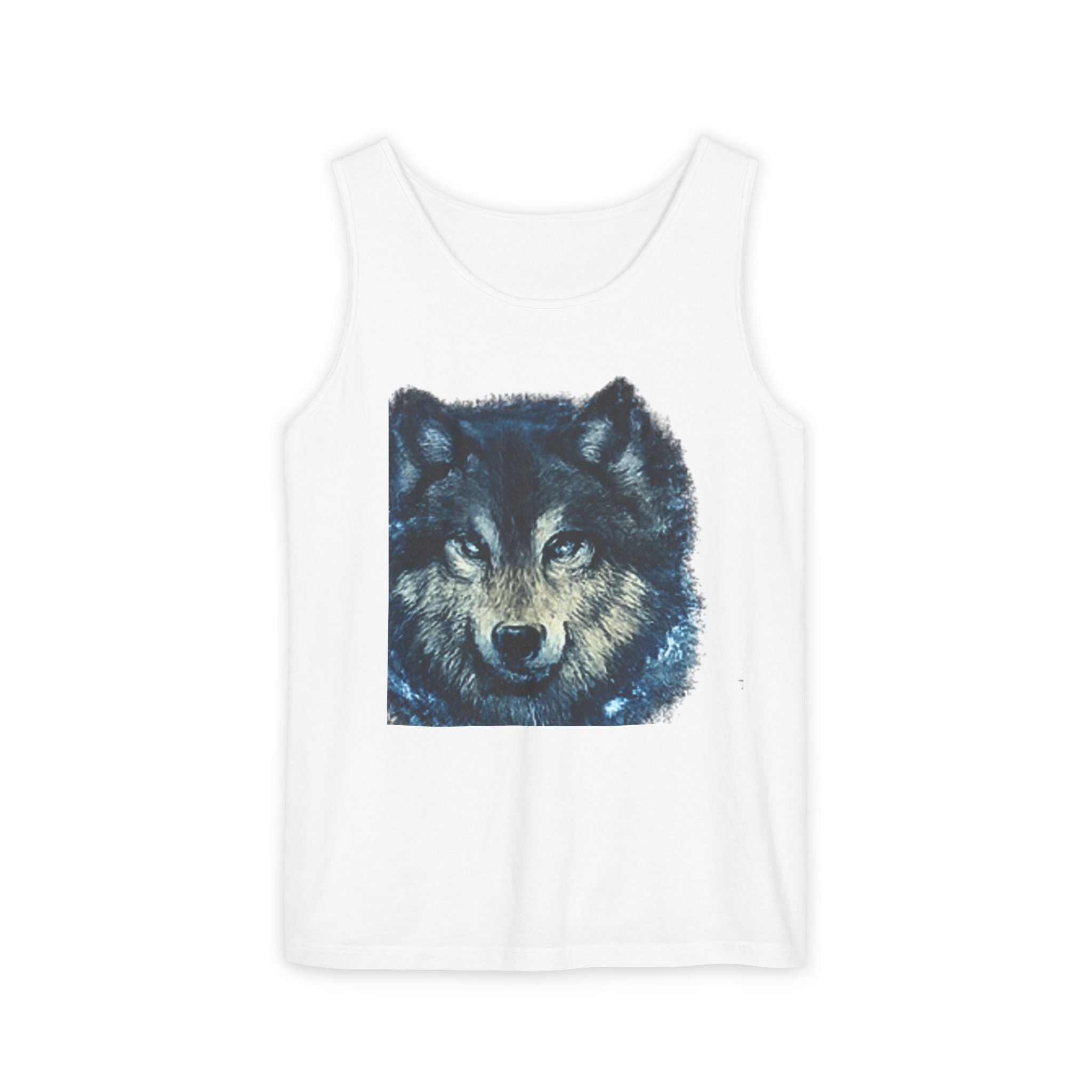 Wolf Face Tank Top — Vintage Blue Wolf Graphic Animal Lover Tee