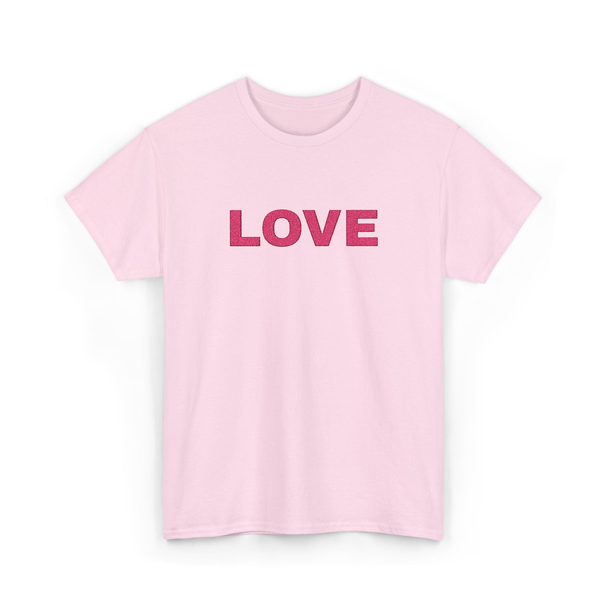 LOVE Glitter Text T-Shirt — Women's Pink Sparkle Tee for Valentine's Day