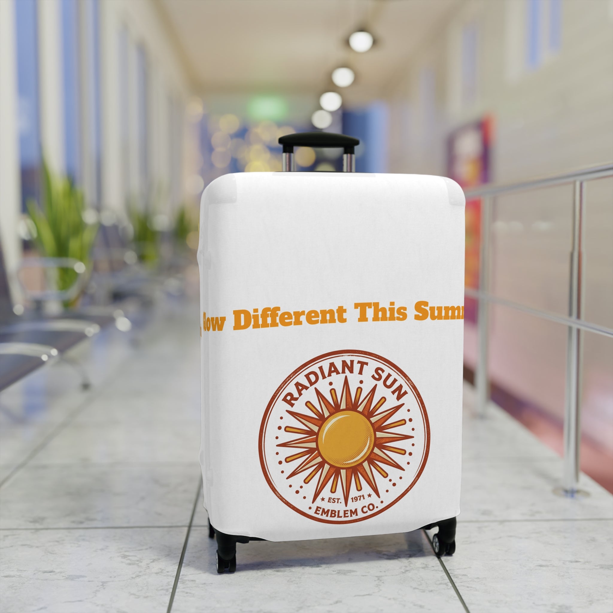 Radiant Sun Beach Luggage Cover — 'Meet Me Where the Waves Are' Travel Protector