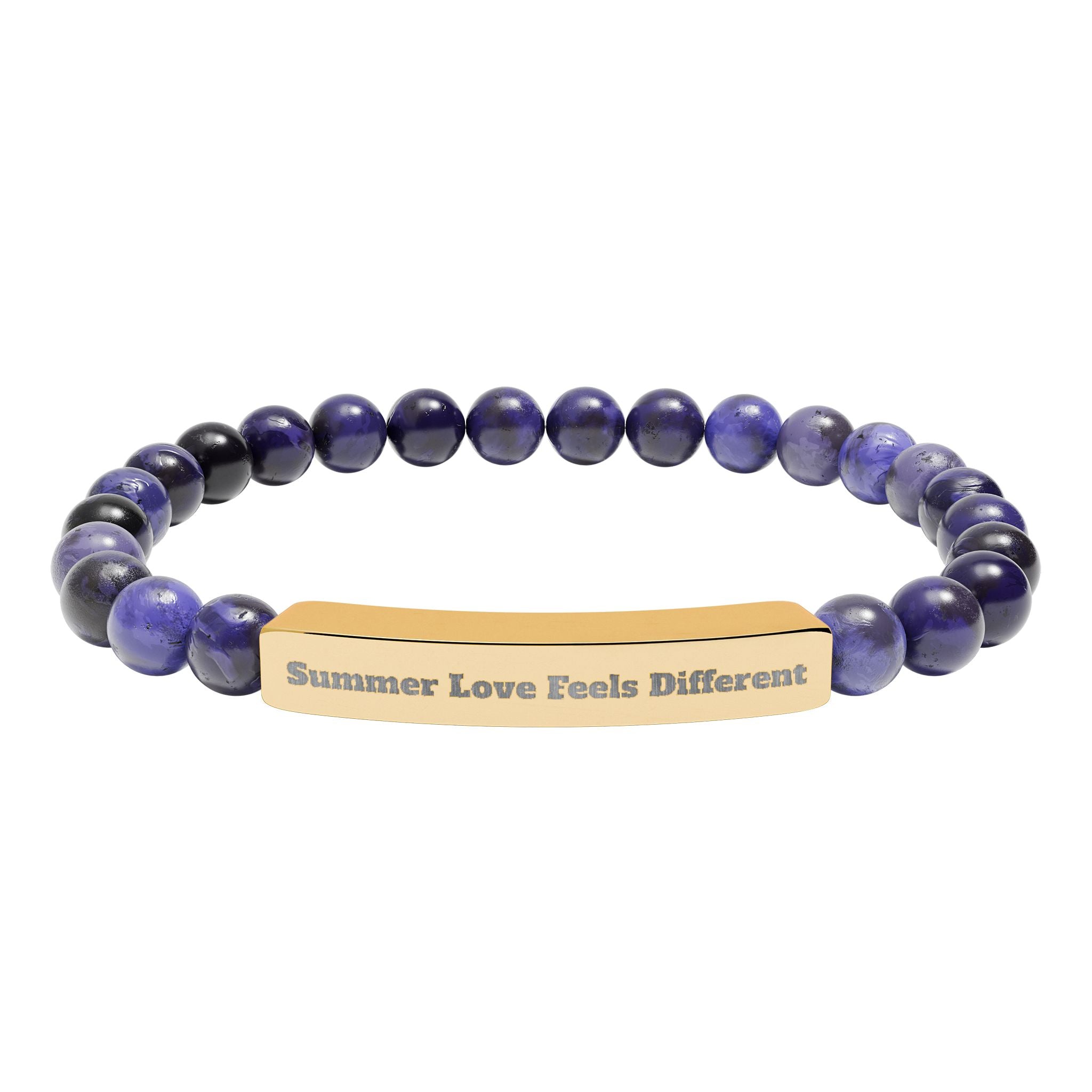 Engraved Natural Stone Stretch Bracelet — "Always Love, Feel Different" Bar