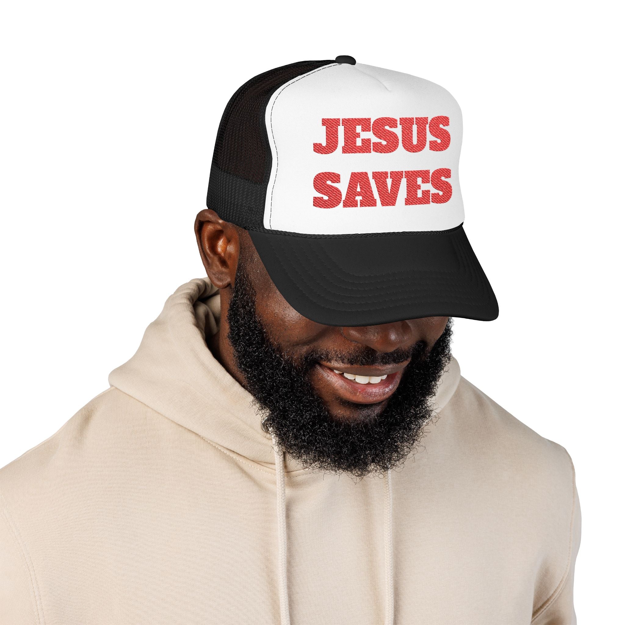 Jesus Saves Foam Trucker Hat - Christian Gospel Mesh Cap