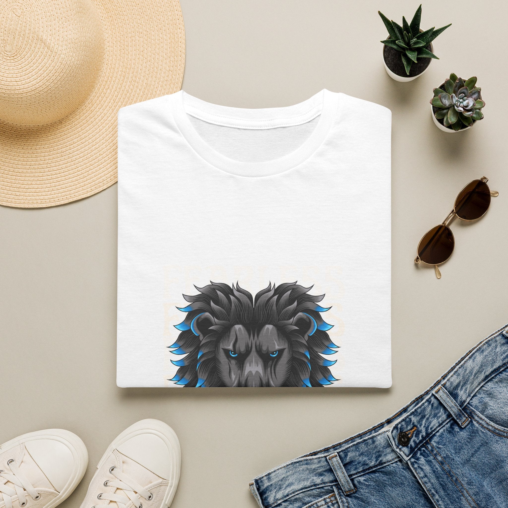Lion Head T-Shirt — Bold Blue Mane Graphic Tee