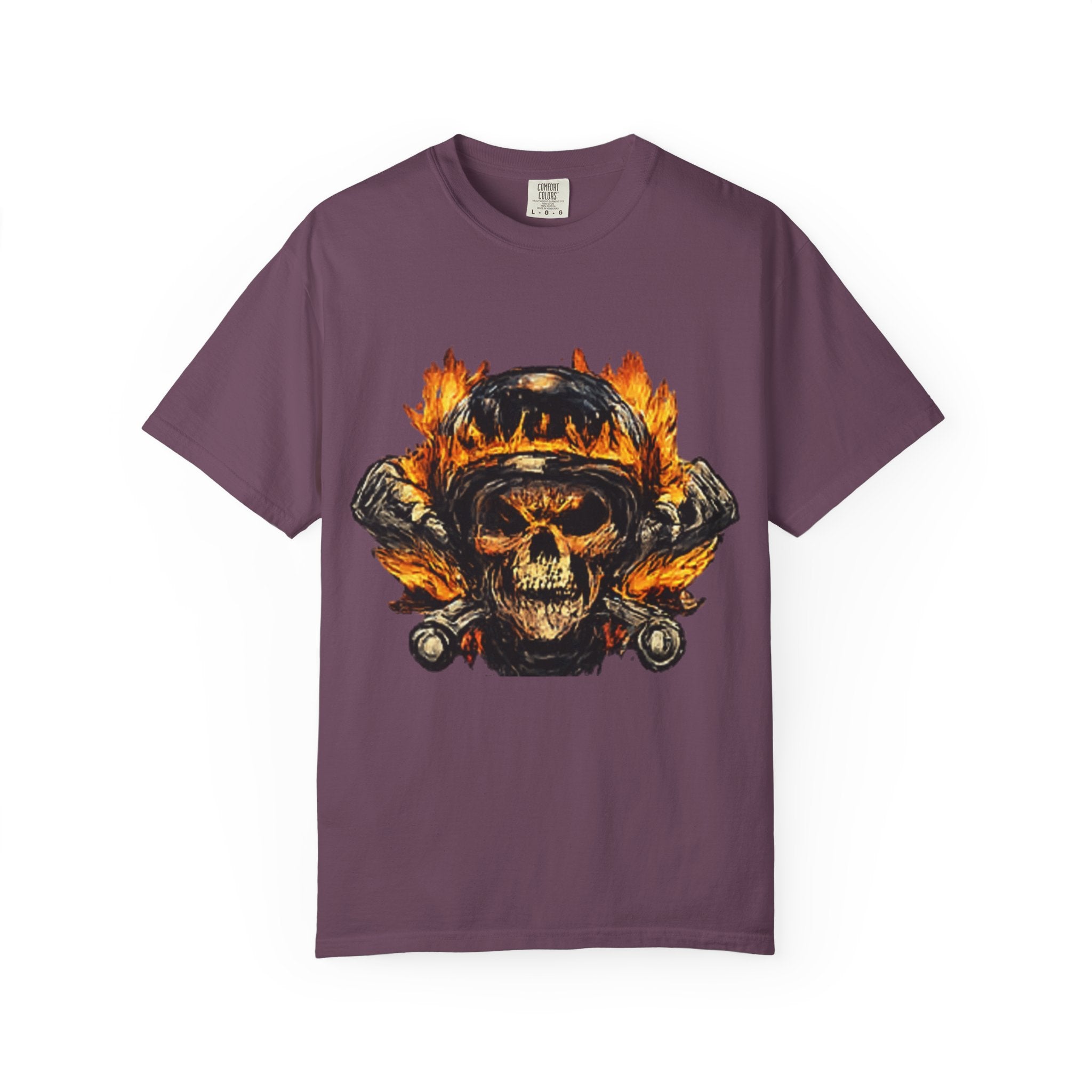 Flaming Skull Helmet T‑Shirt — Biker Rock Graphic Tee