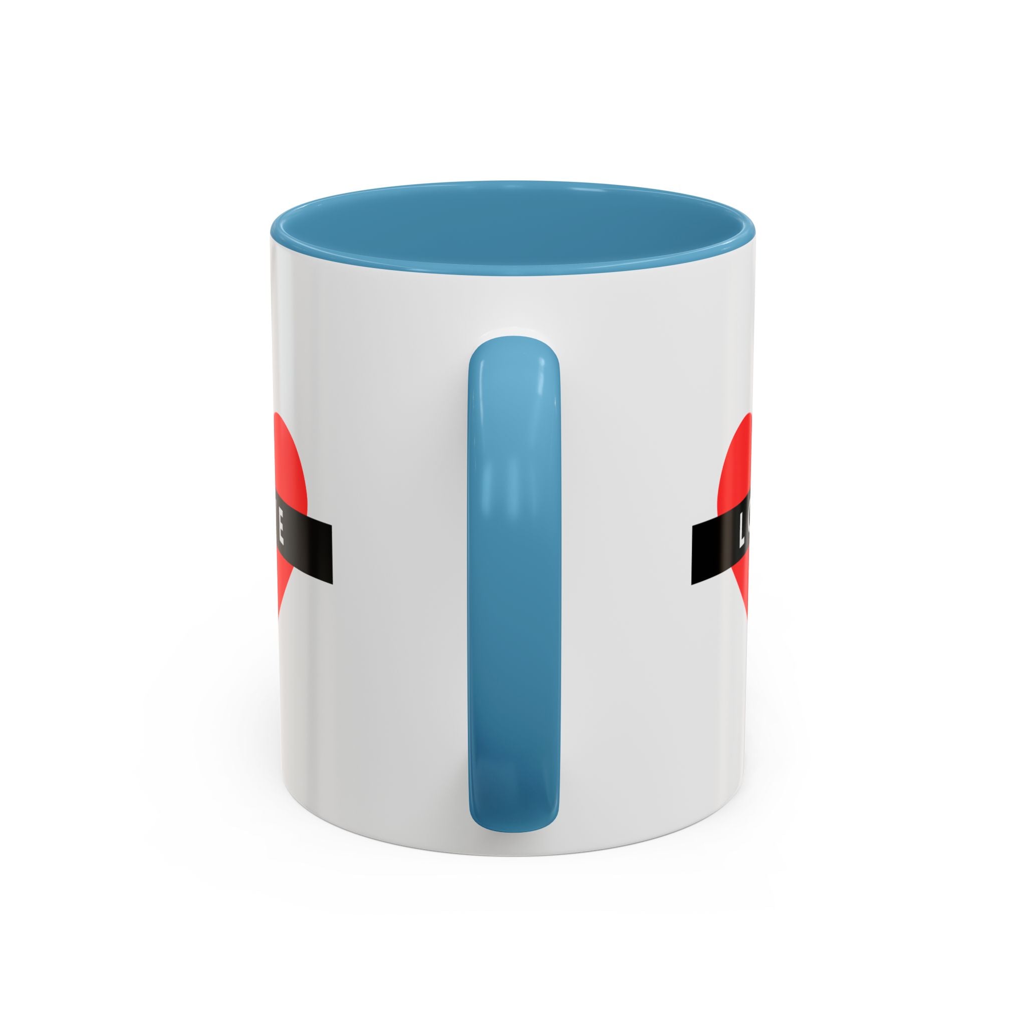 Love Heart Accent Mug – Red Heart with "LOVE" Banner, Valentine's Day Coffee Cup