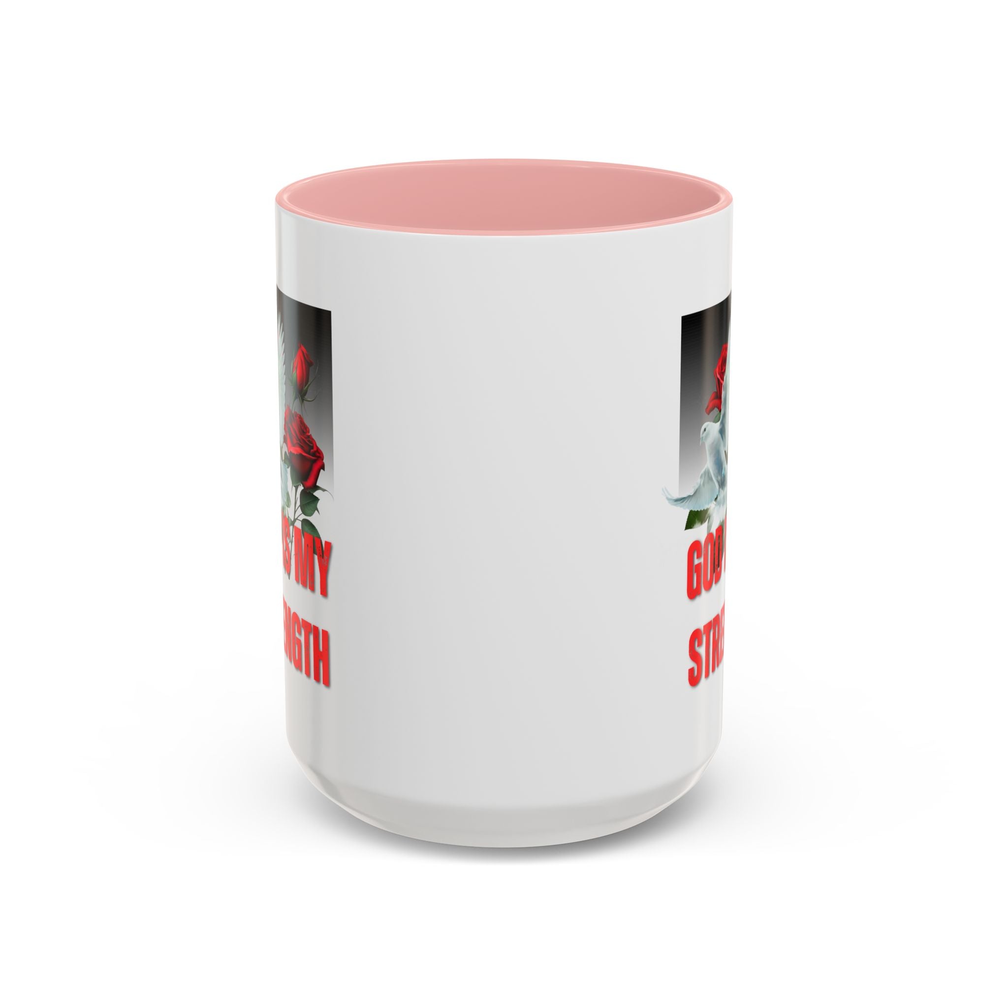 God Is My Strength Accent Coffee Mug – Inspirational Christian Dove & Roses (11/15oz)