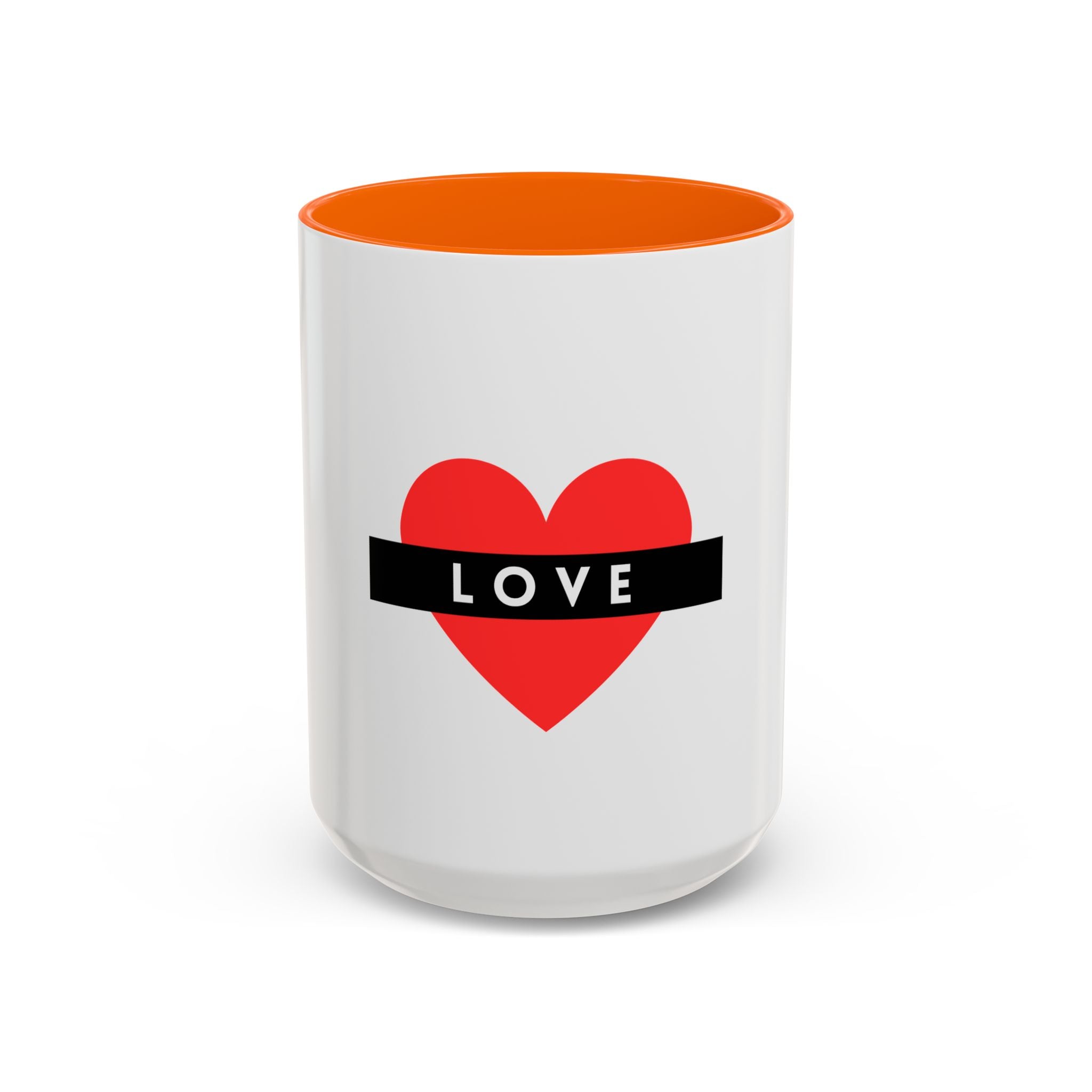 Love Heart Accent Mug – Red Heart with "LOVE" Banner, Valentine's Day Coffee Cup
