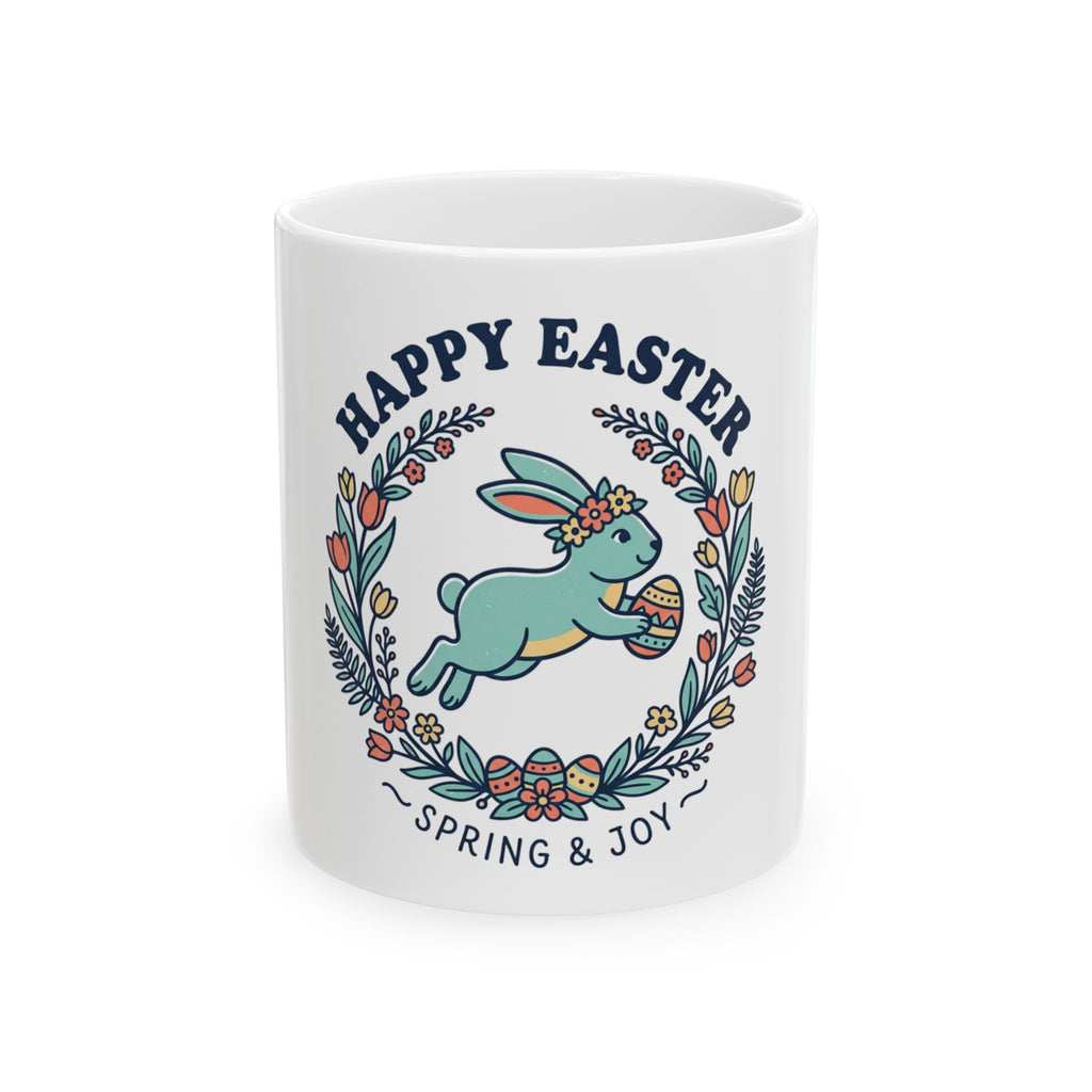 Happy Easter Ceramic Mug – Spring & Joy Bunny Easter Egg Coffee Cup (11oz/15oz)