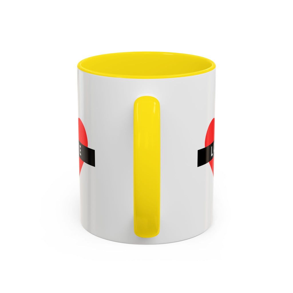 Love Heart Accent Mug – Red Heart with "LOVE" Banner, Valentine's Day Coffee Cup