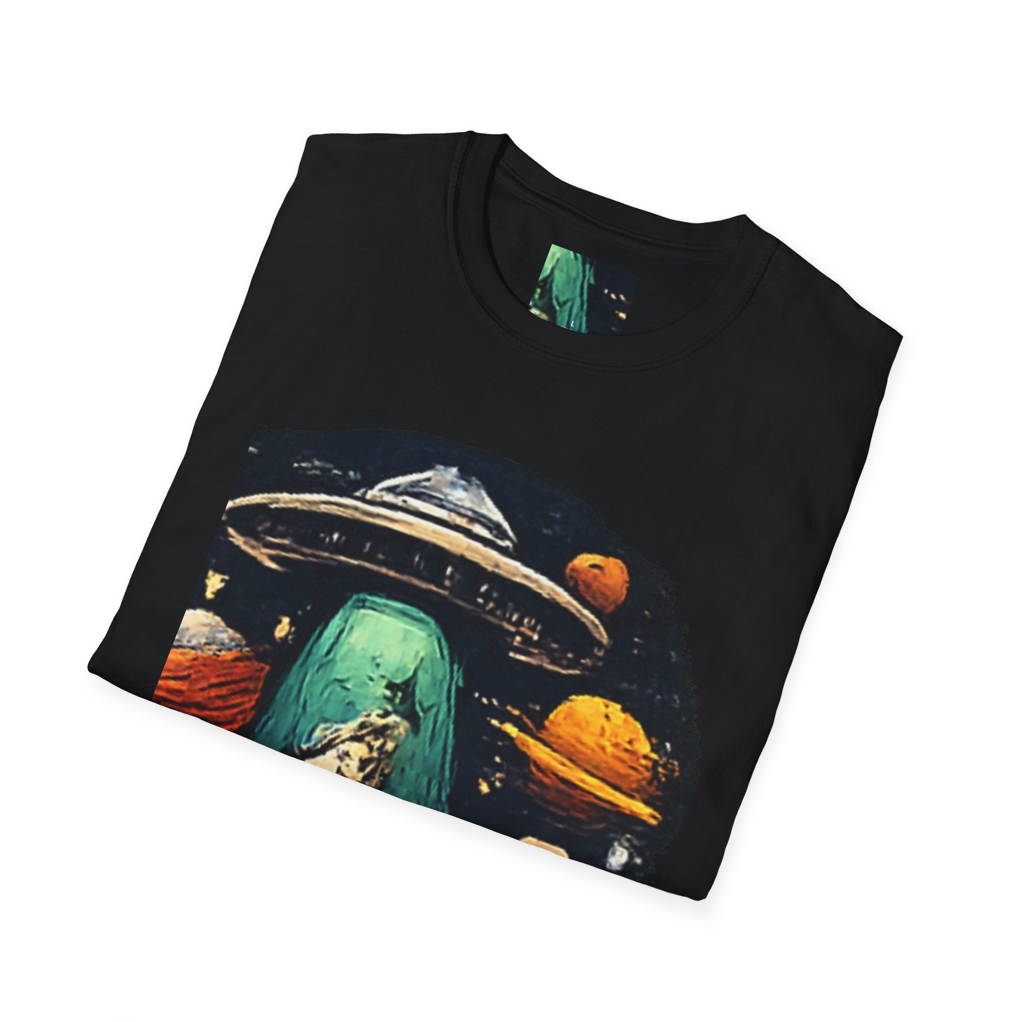 Alien Abduction Graphic T-Shirt — Retro UFO & Planets Space Tee