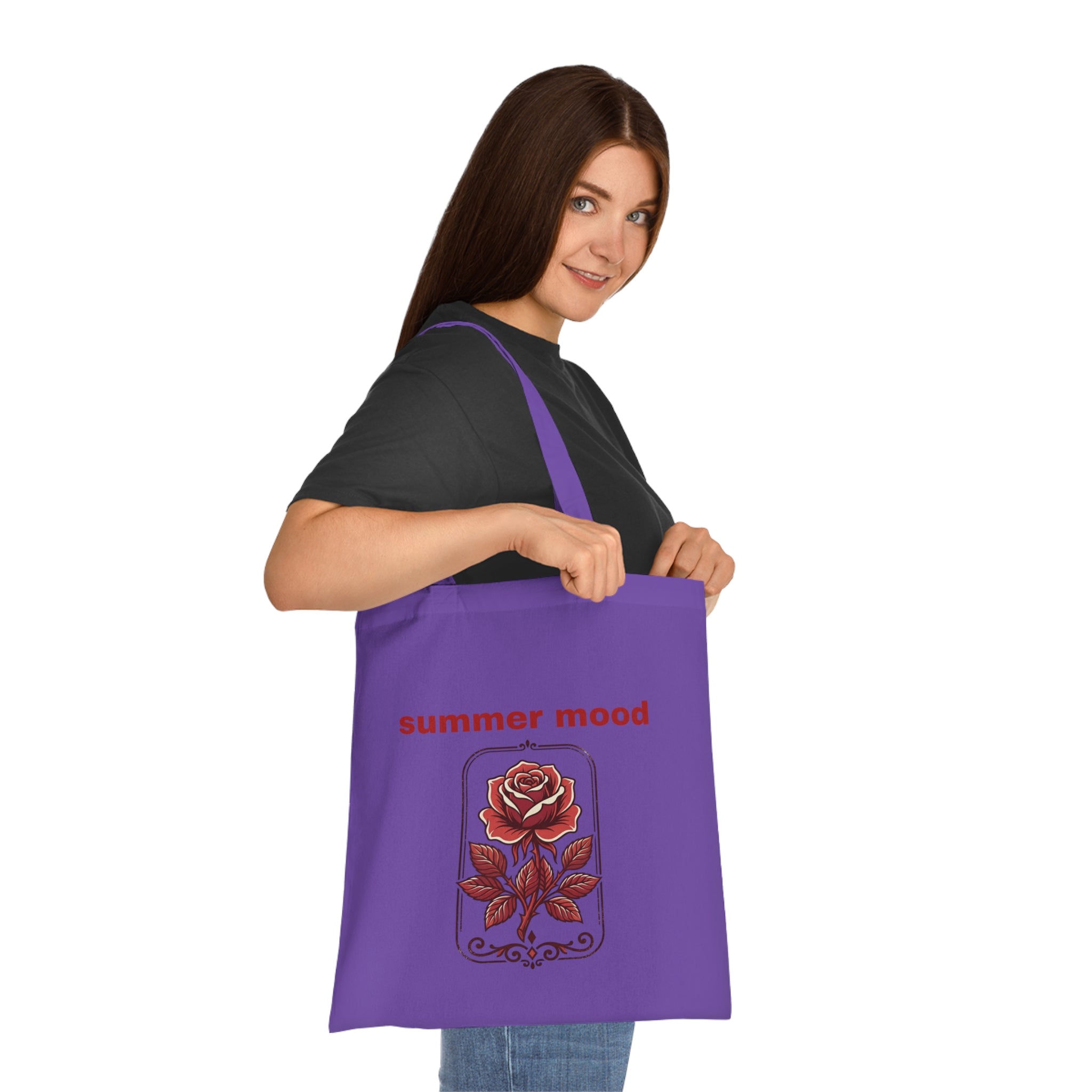 Summer Mood Floral Tote Bag – Retro Rose Cotton Tote