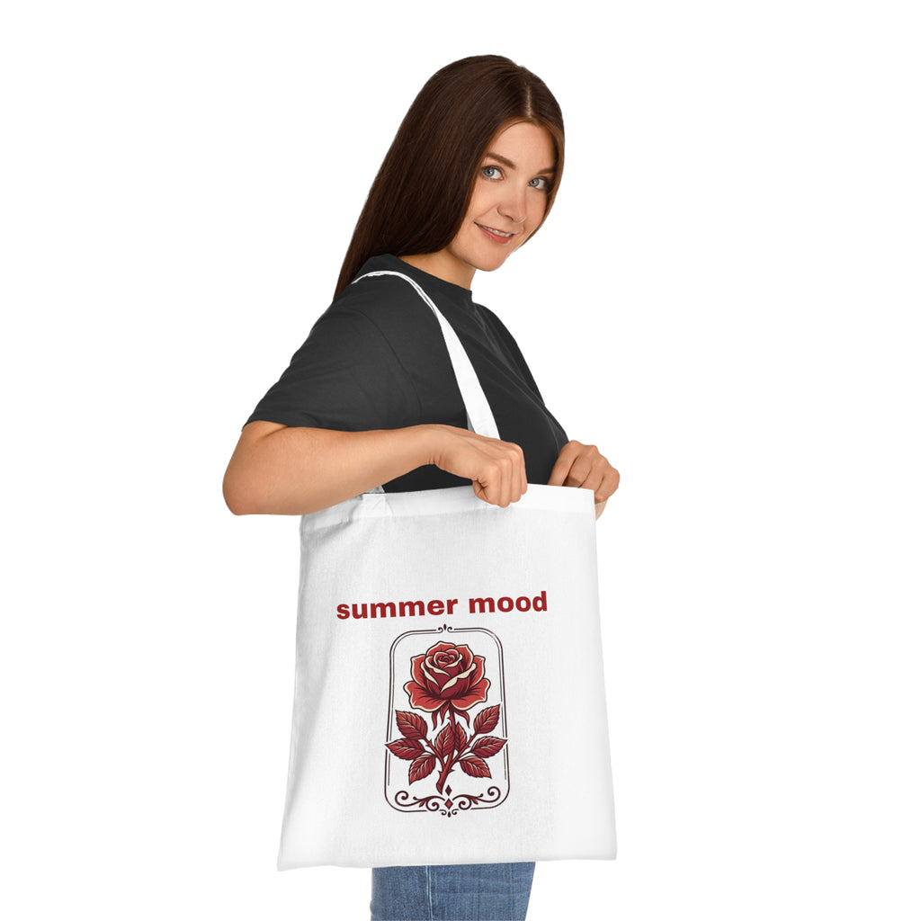Summer Mood Floral Tote Bag – Retro Rose Cotton Tote