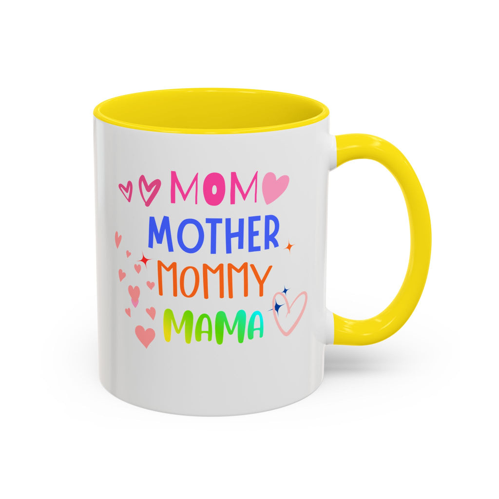 Mother/Mom Rainbow Accent Coffee Mug — 'Mom Mother Mommy Mama' Gift for Mother's Day