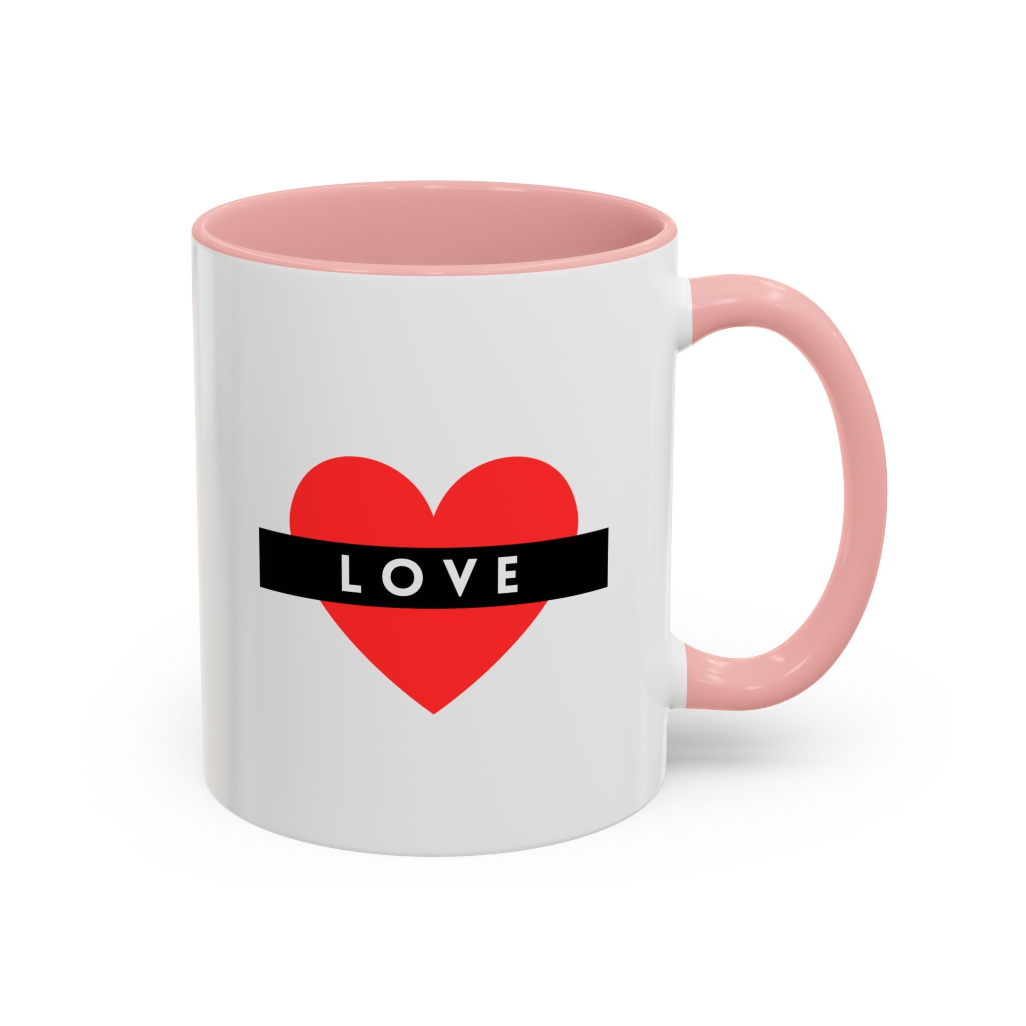 Love Heart Accent Mug – Red Heart with "LOVE" Banner, Valentine's Day Coffee Cup