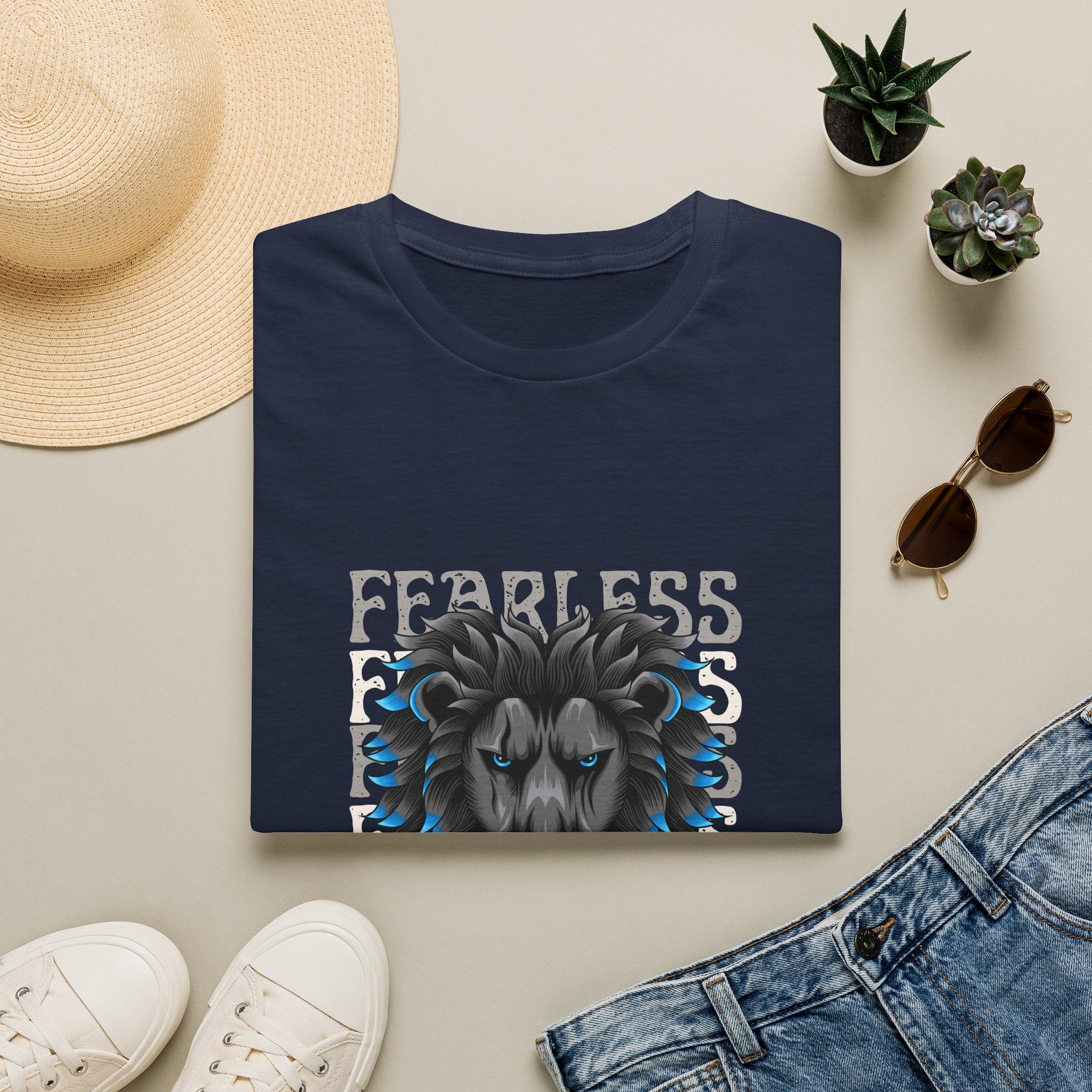 Lion Head T-Shirt — Bold Blue Mane Graphic Tee
