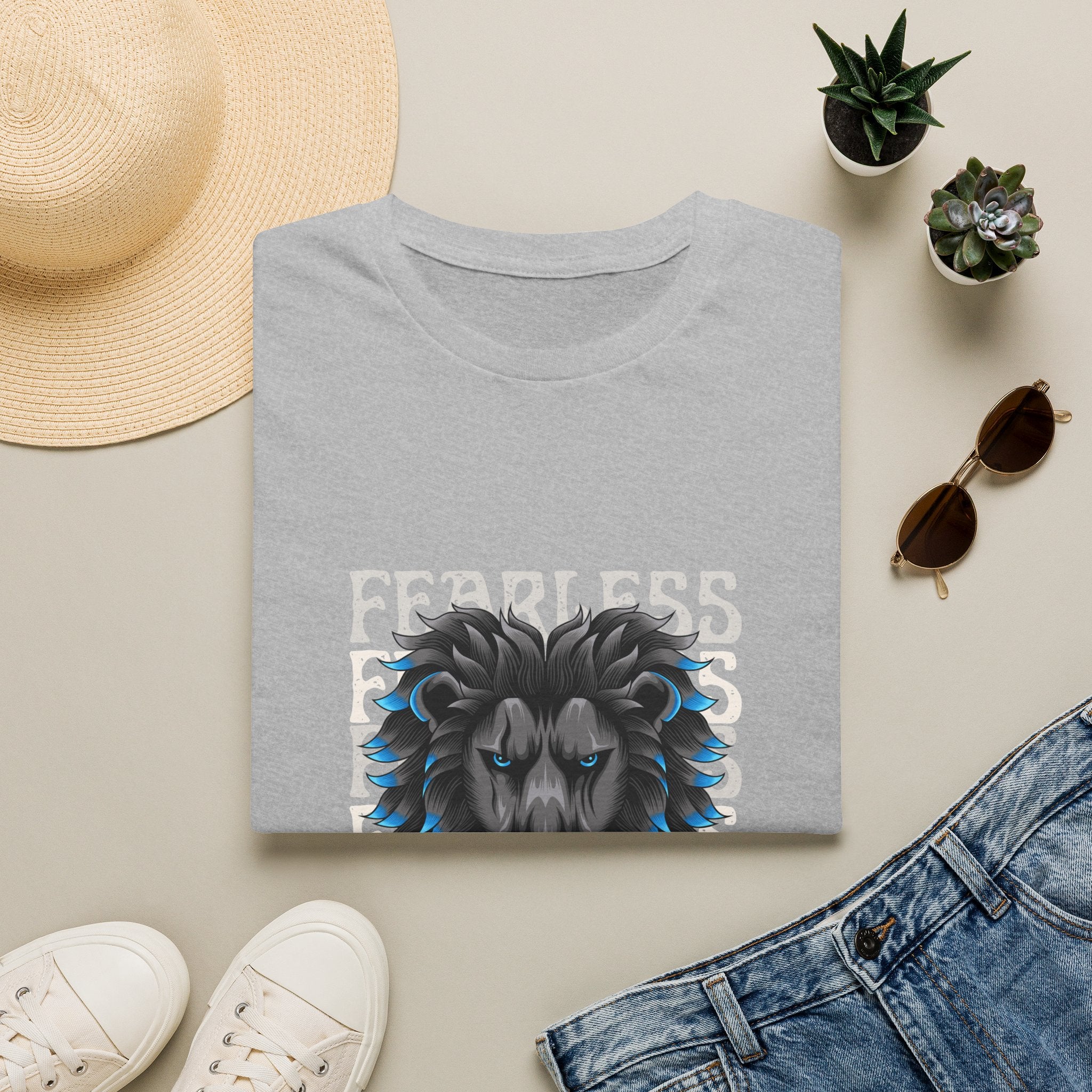 Lion Head T-Shirt — Bold Blue Mane Graphic Tee