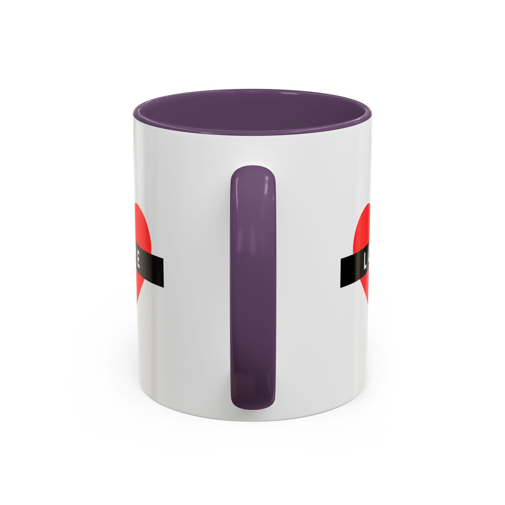 Love Heart Accent Mug – Red Heart with "LOVE" Banner, Valentine's Day Coffee Cup