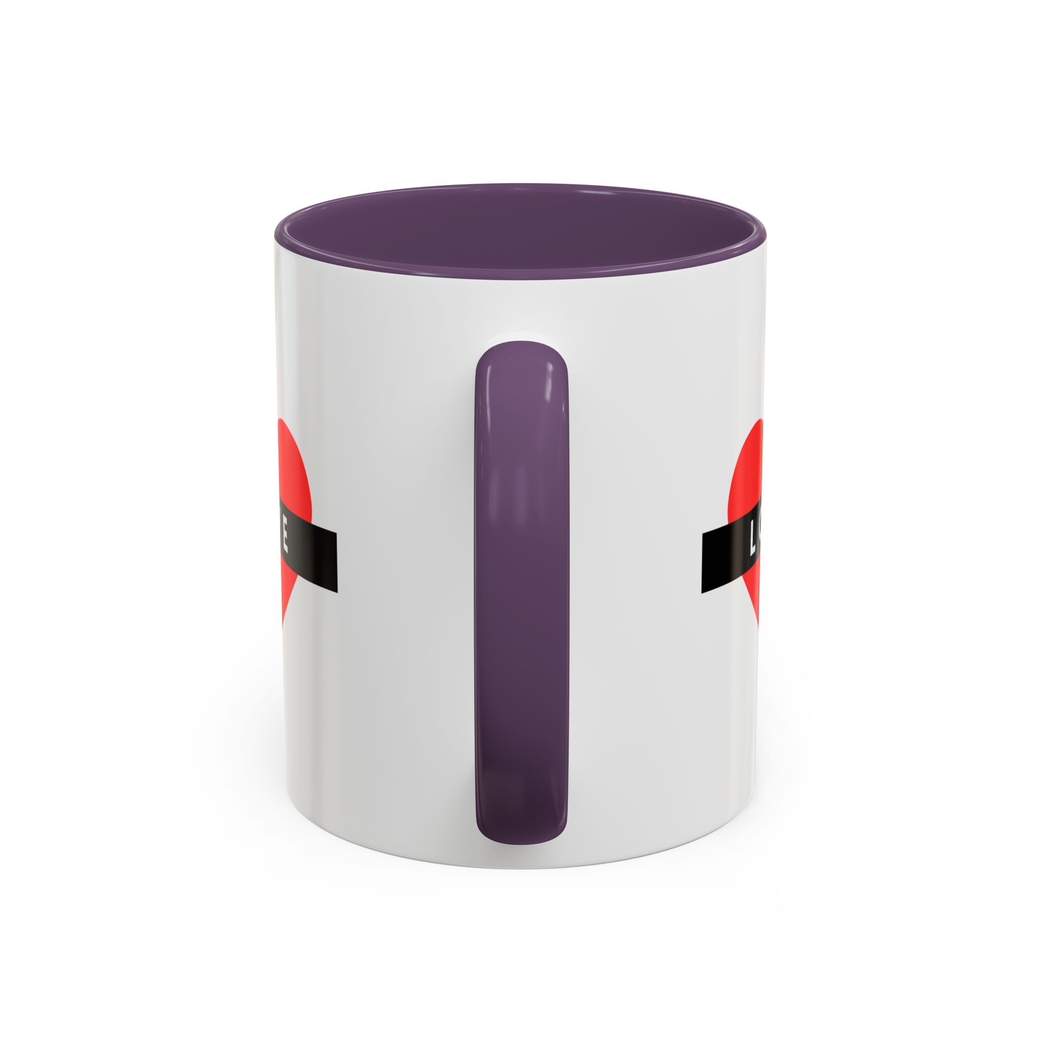Love Heart Accent Mug – Red Heart with "LOVE" Banner, Valentine's Day Coffee Cup