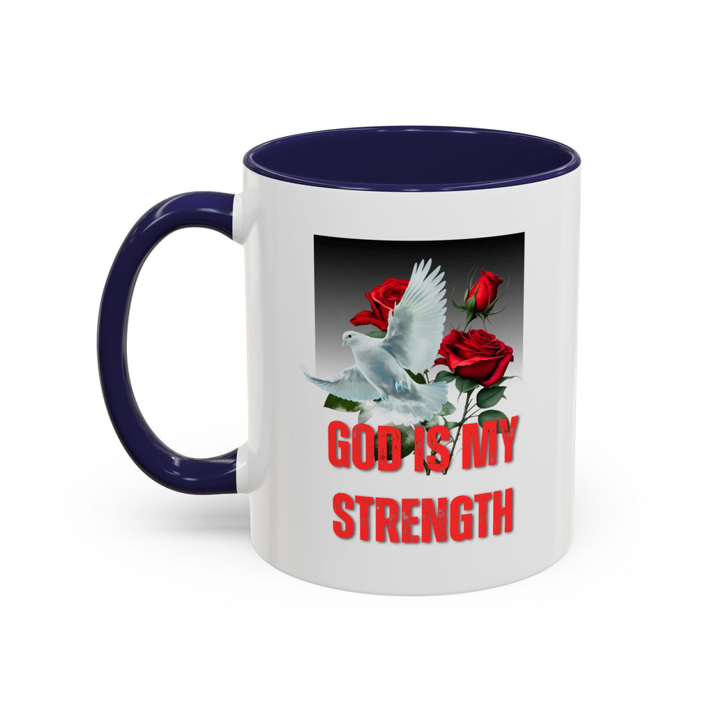 God Is My Strength Accent Coffee Mug – Inspirational Christian Dove & Roses (11/15oz)