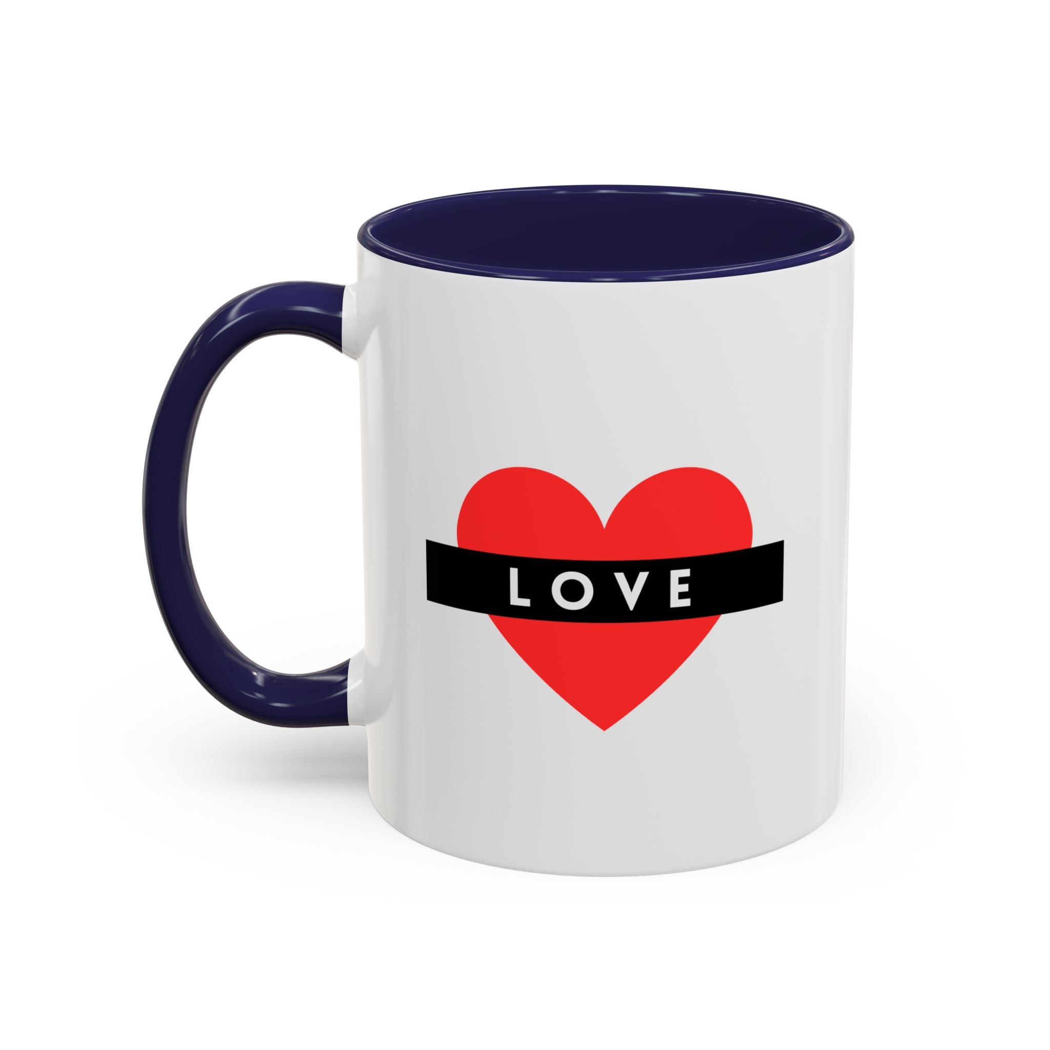 Love Heart Accent Mug – Red Heart with "LOVE" Banner, Valentine's Day Coffee Cup