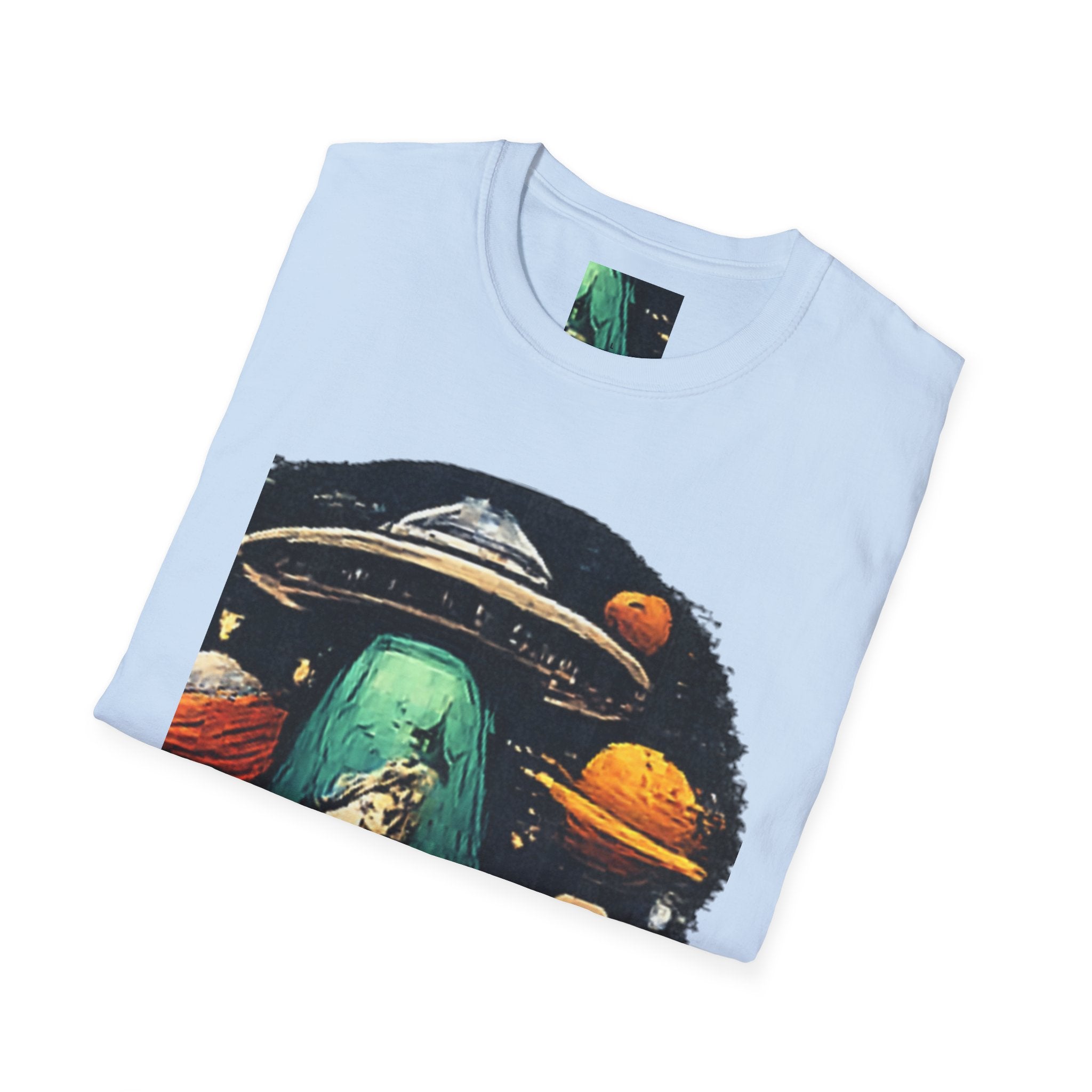 Alien Abduction Graphic T-Shirt — Retro UFO & Planets Space Tee