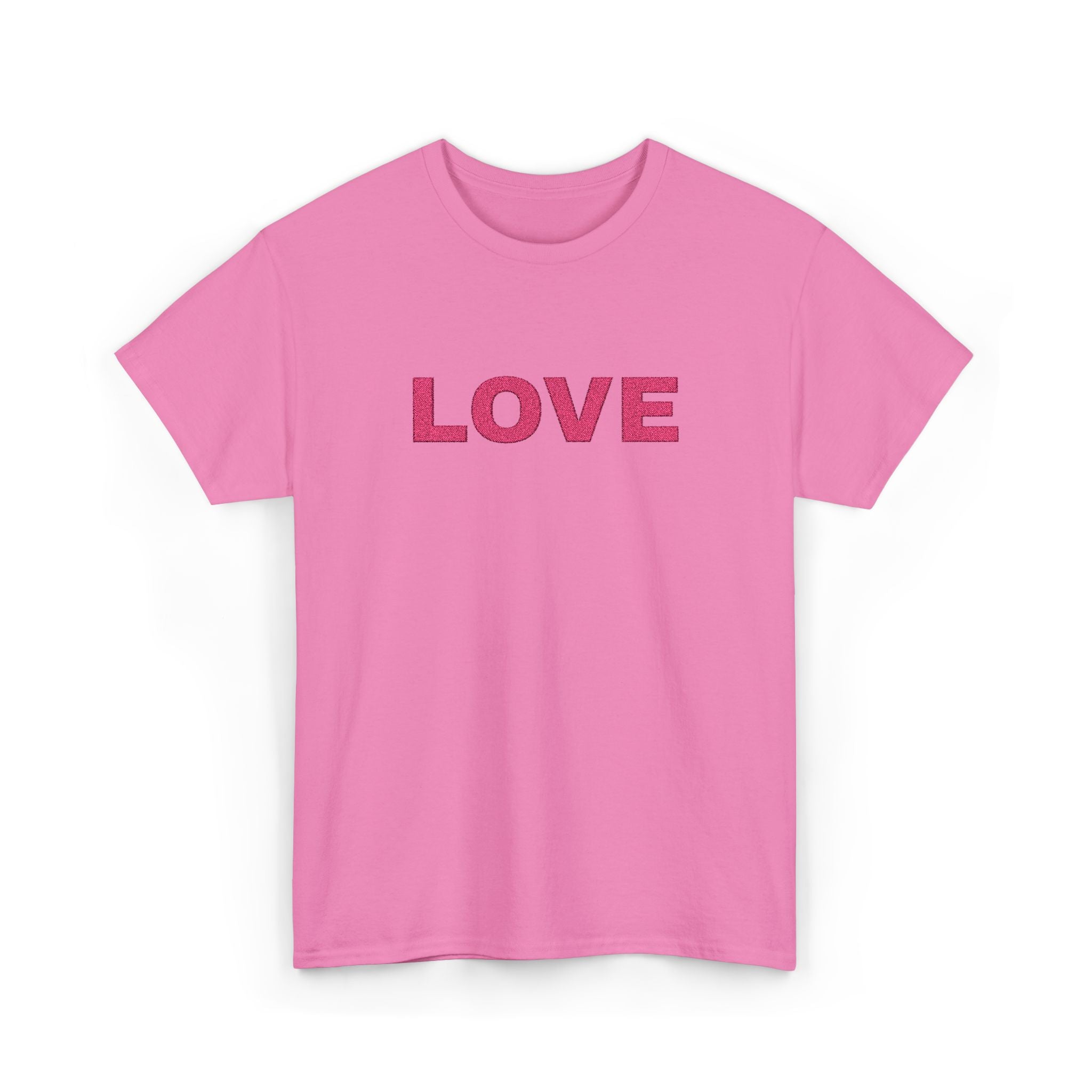 LOVE Glitter Text T-Shirt — Women's Pink Sparkle Tee for Valentine's Day