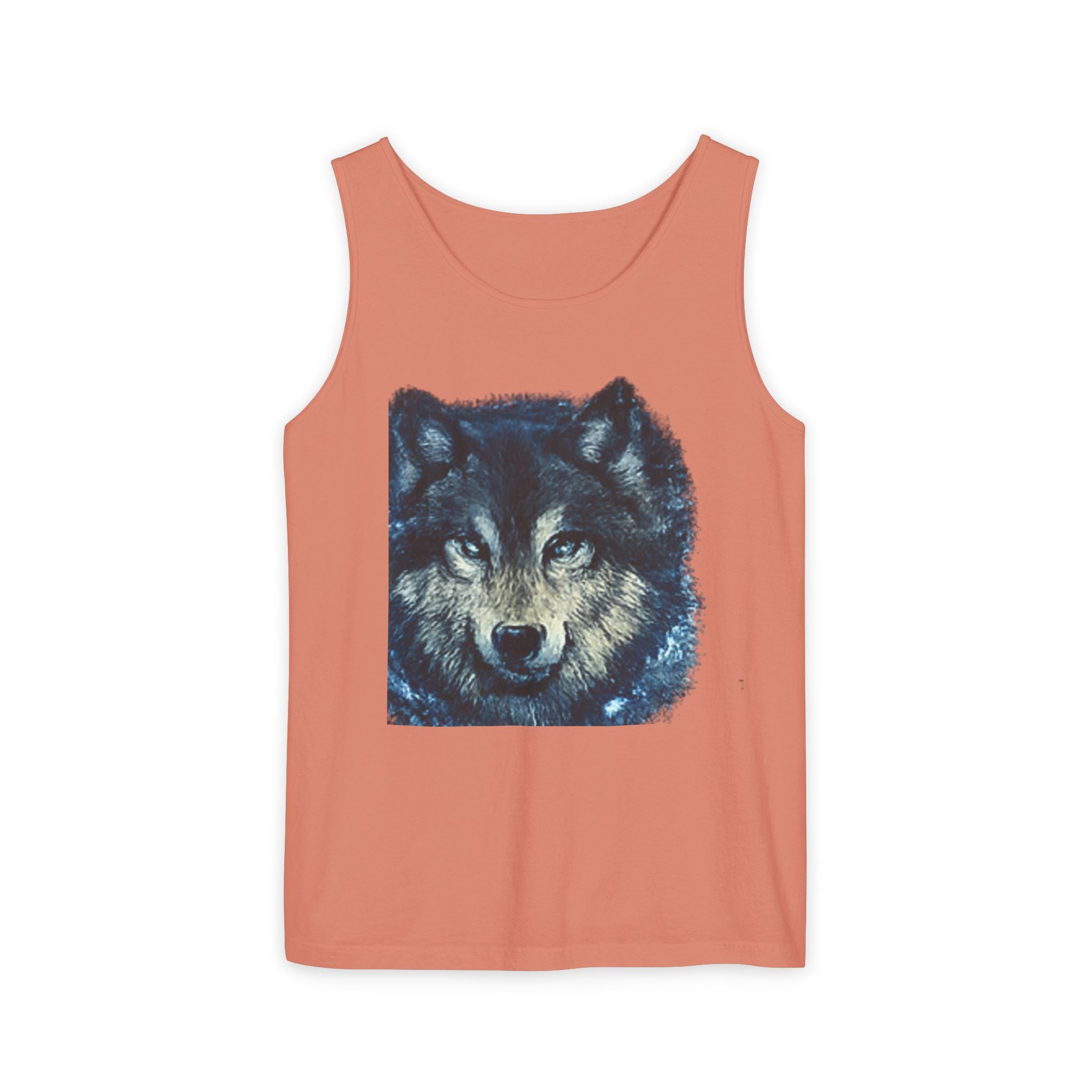 Wolf Face Tank Top — Vintage Blue Wolf Graphic Animal Lover Tee