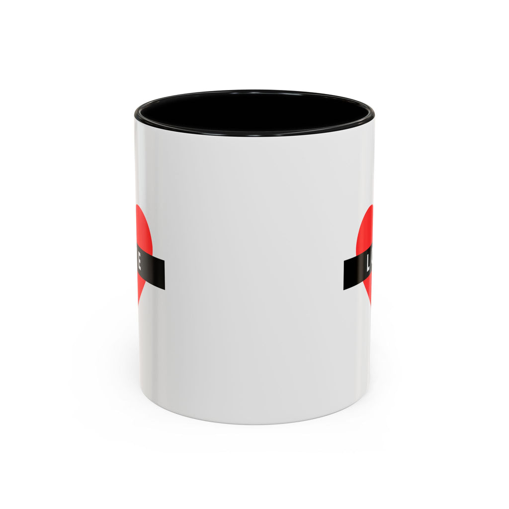 Love Heart Accent Mug – Red Heart with "LOVE" Banner, Valentine's Day Coffee Cup