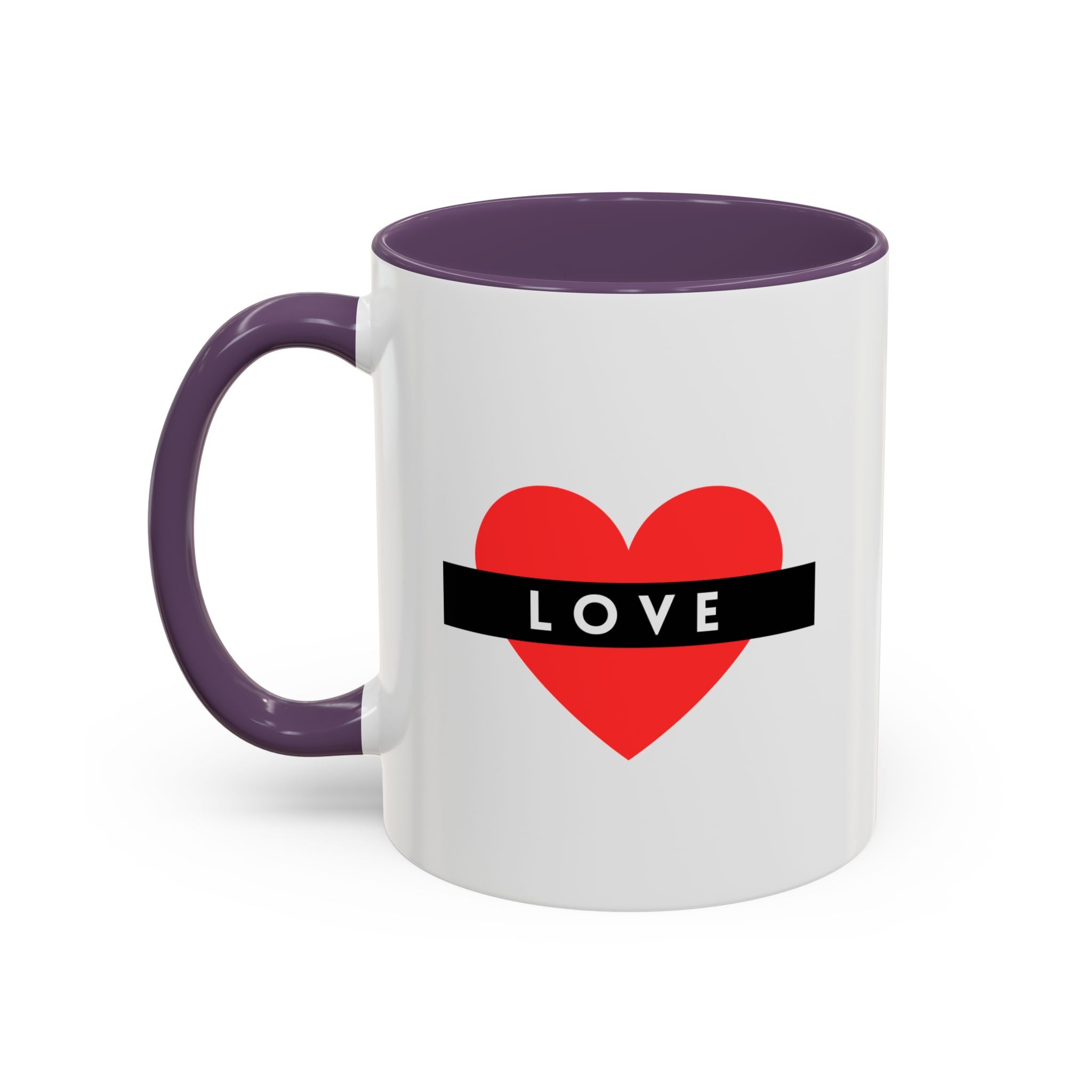 Love Heart Accent Mug – Red Heart with "LOVE" Banner, Valentine's Day Coffee Cup