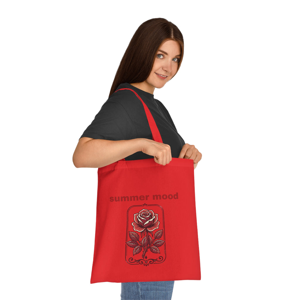 Summer Mood Floral Tote Bag – Retro Rose Cotton Tote