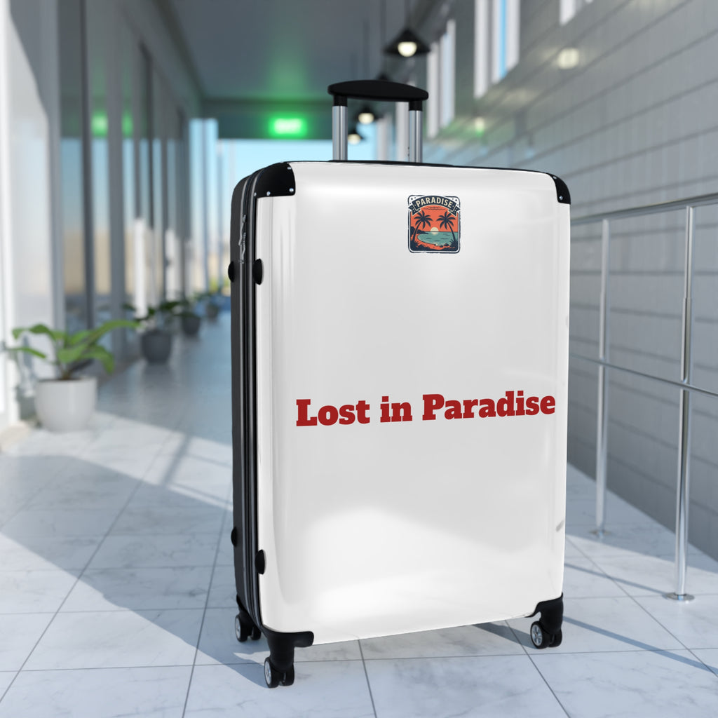 Suitcase – 'Lost in Paradise' Tropical Carry-On Luggage Sticker Design
