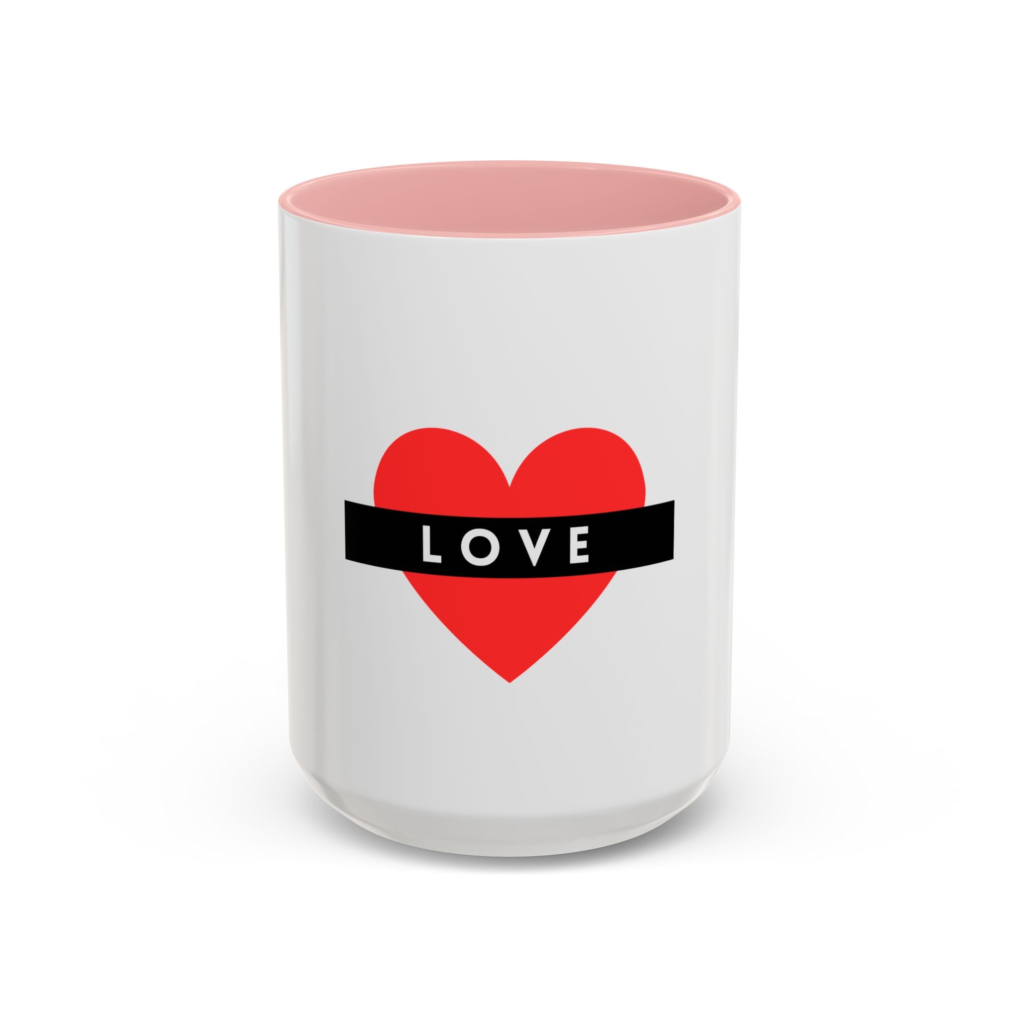 Love Heart Accent Mug – Red Heart with "LOVE" Banner, Valentine's Day Coffee Cup