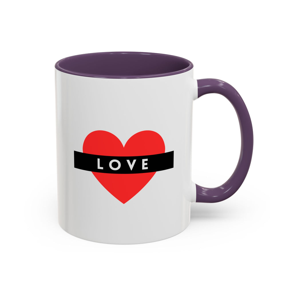 Love Heart Accent Mug – Red Heart with "LOVE" Banner, Valentine's Day Coffee Cup