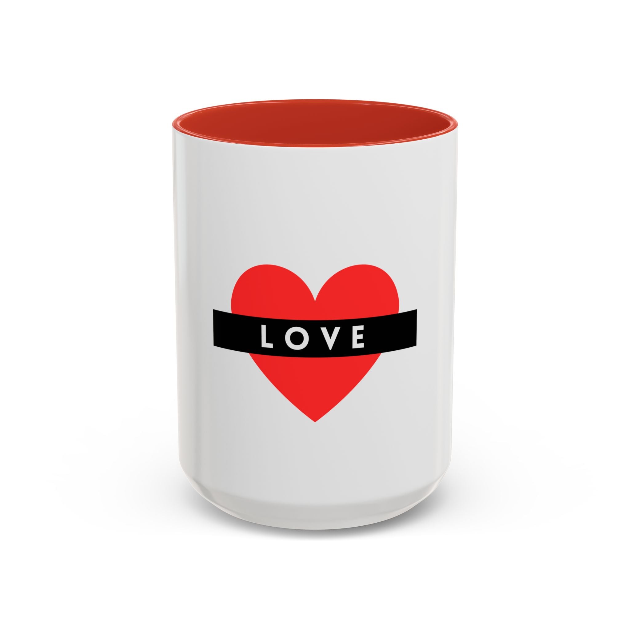 Love Heart Accent Mug – Red Heart with "LOVE" Banner, Valentine's Day Coffee Cup
