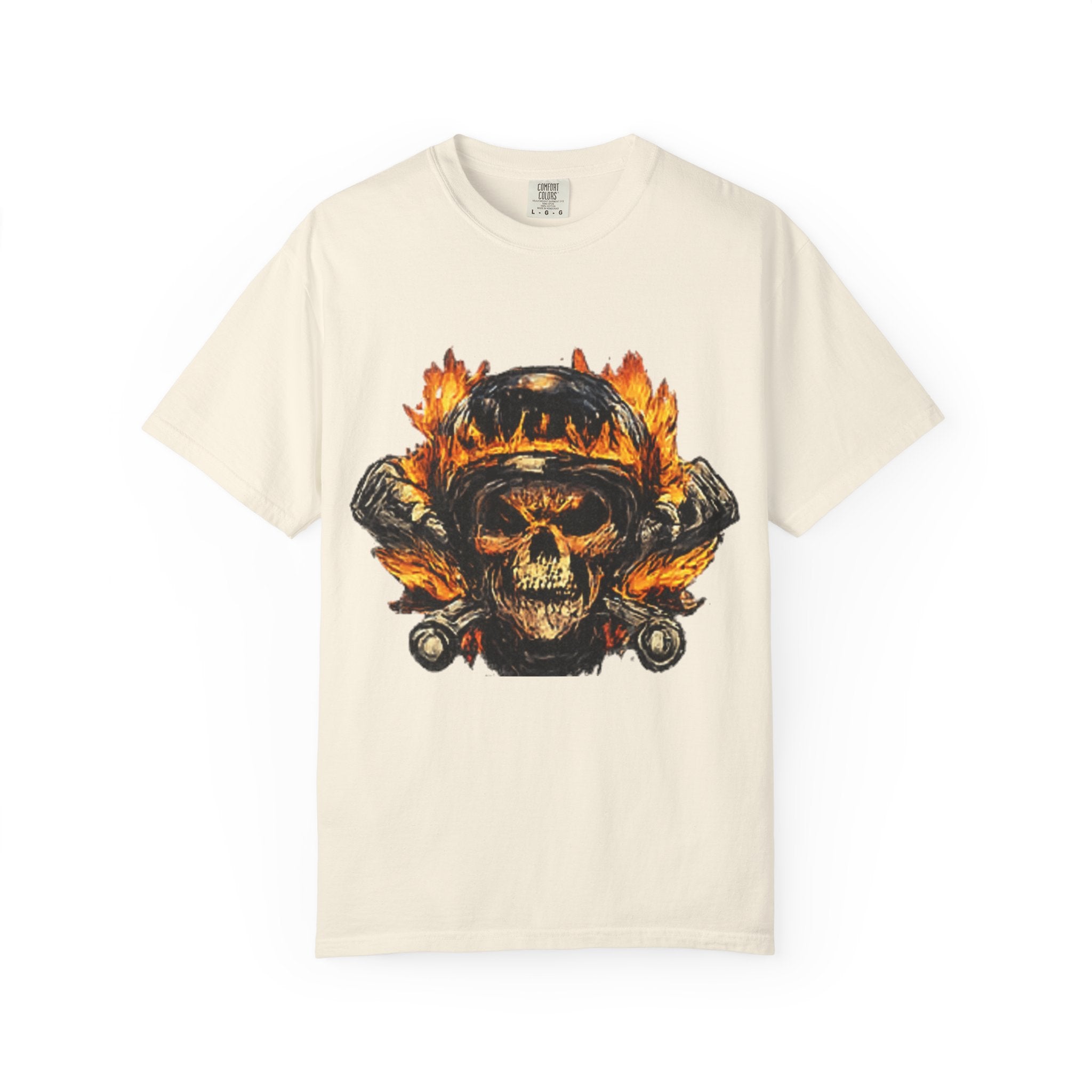 Flaming Skull Helmet T‑Shirt — Biker Rock Graphic Tee