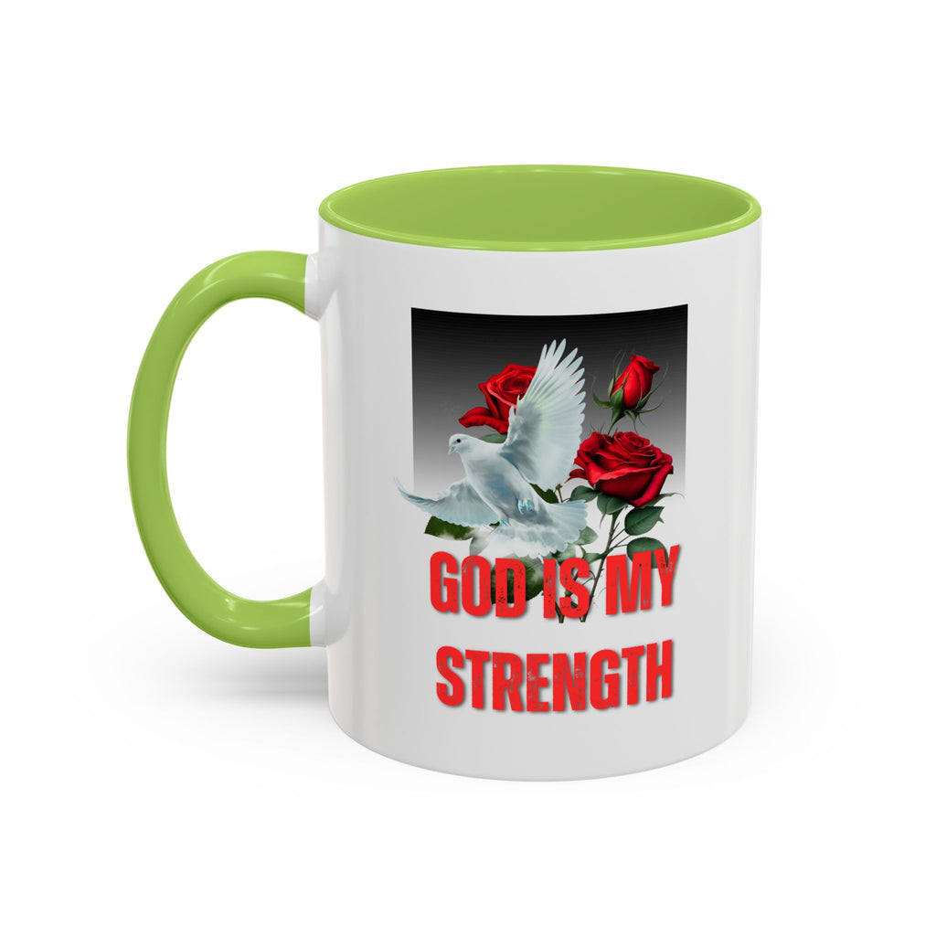 God Is My Strength Accent Coffee Mug – Inspirational Christian Dove & Roses (11/15oz)