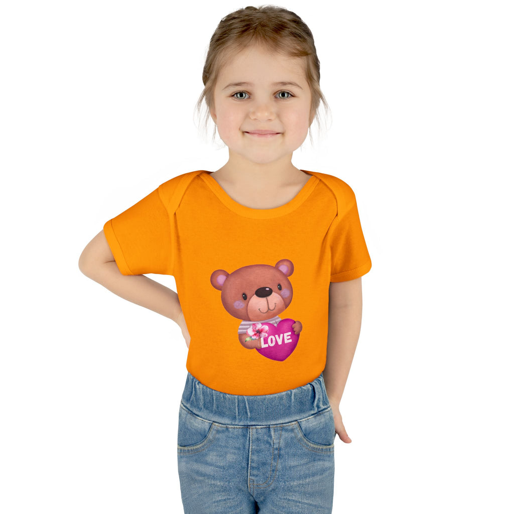 Baby Bodysuit - Cute Teddy Holding 'Love' Heart | Infant Valentine Onesie