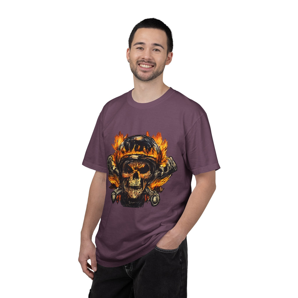 Flaming Skull Helmet T‑Shirt — Biker Rock Graphic Tee
