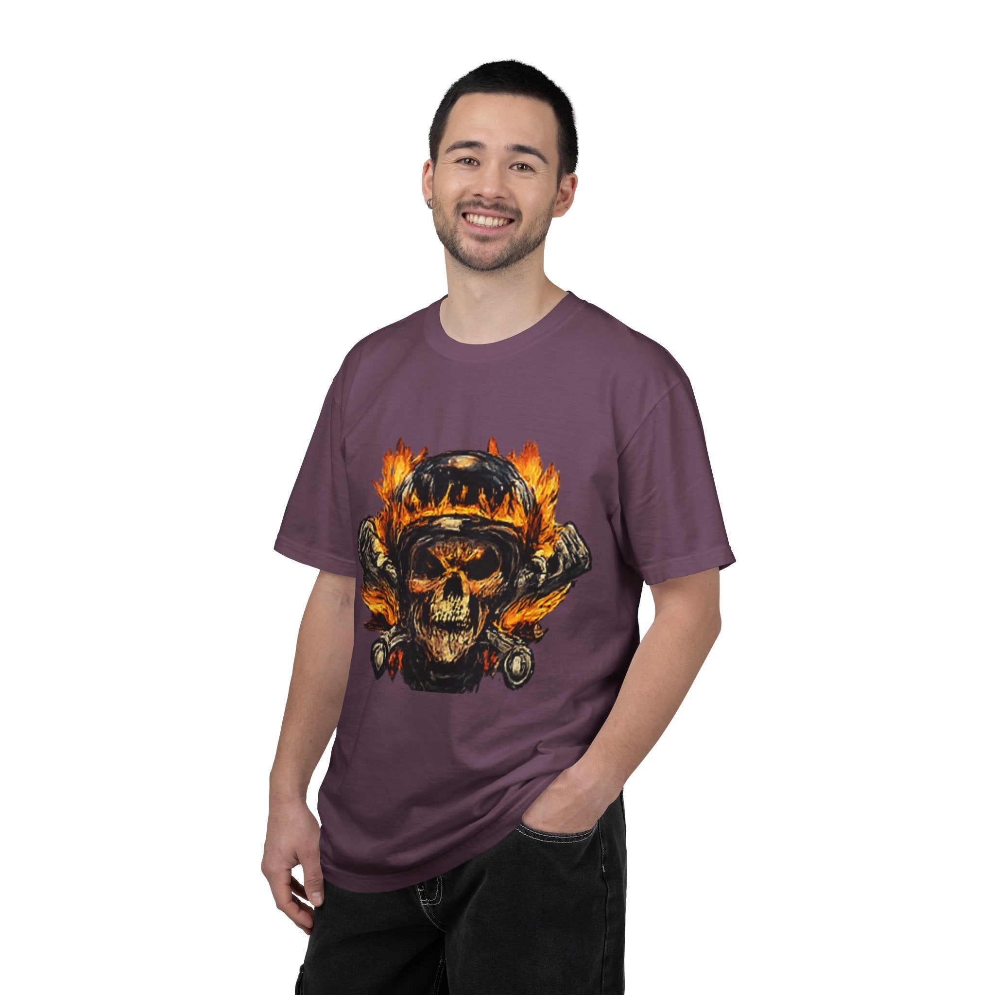 Flaming Skull Helmet T‑Shirt — Biker Rock Graphic Tee