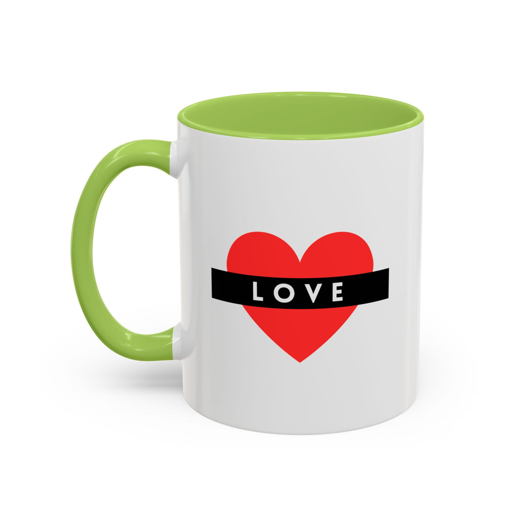 Love Heart Accent Mug – Red Heart with "LOVE" Banner, Valentine's Day Coffee Cup