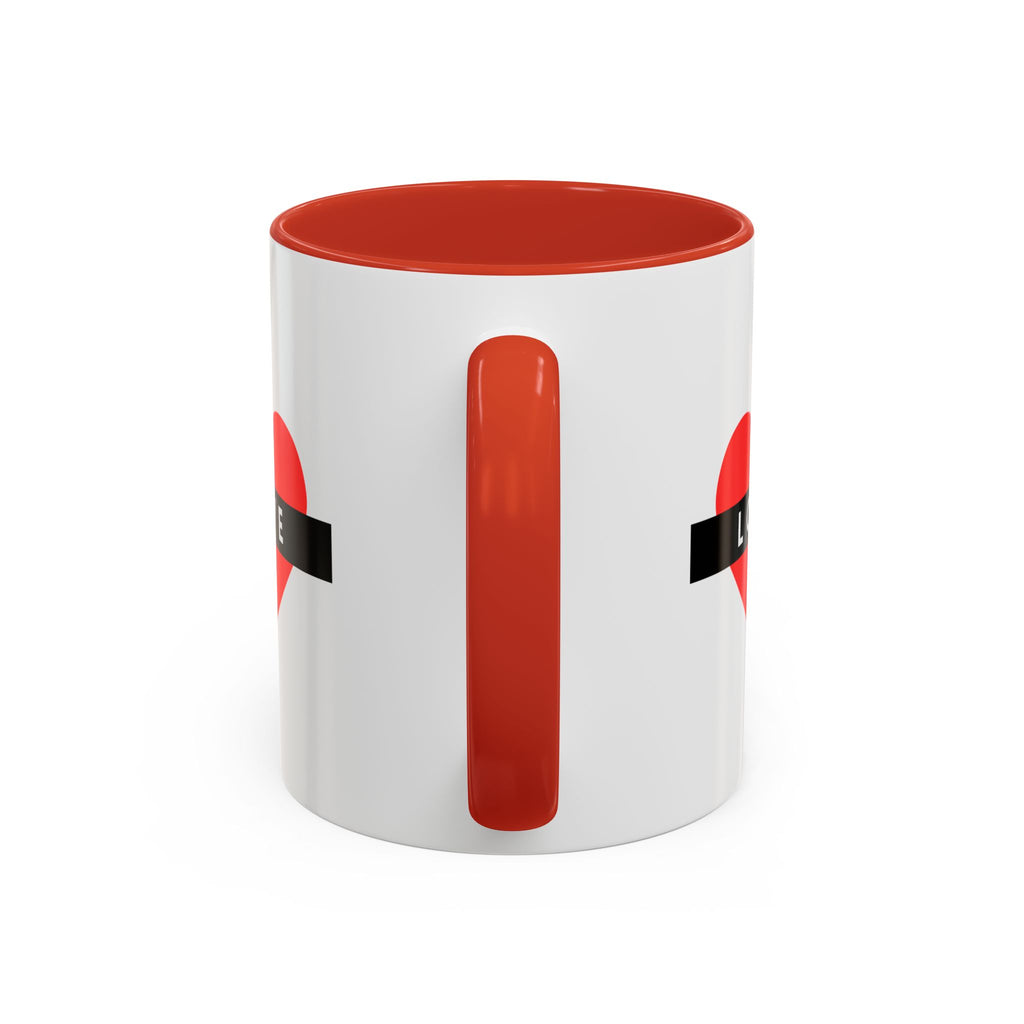 Love Heart Accent Mug – Red Heart with "LOVE" Banner, Valentine's Day Coffee Cup