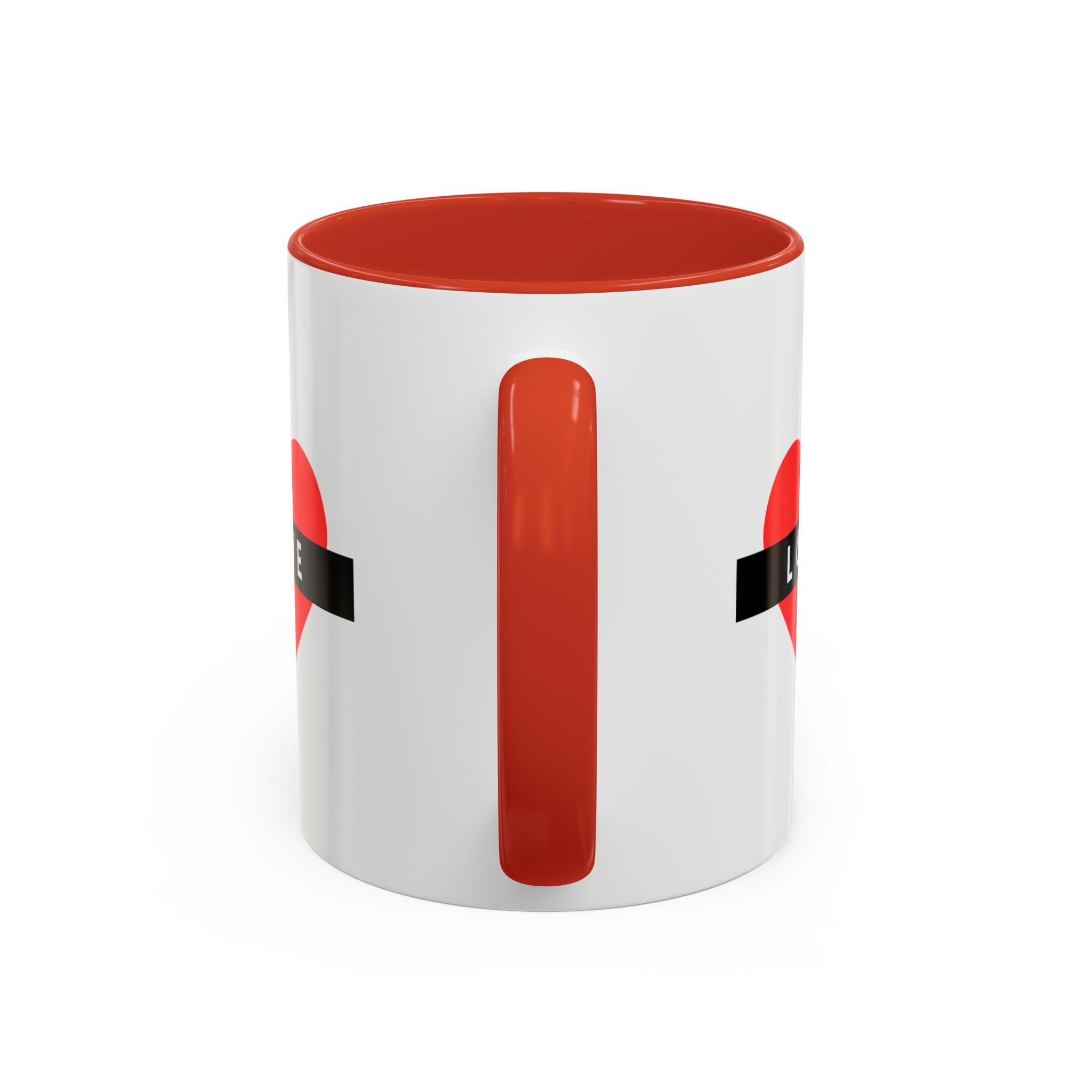 Love Heart Accent Mug – Red Heart with "LOVE" Banner, Valentine's Day Coffee Cup